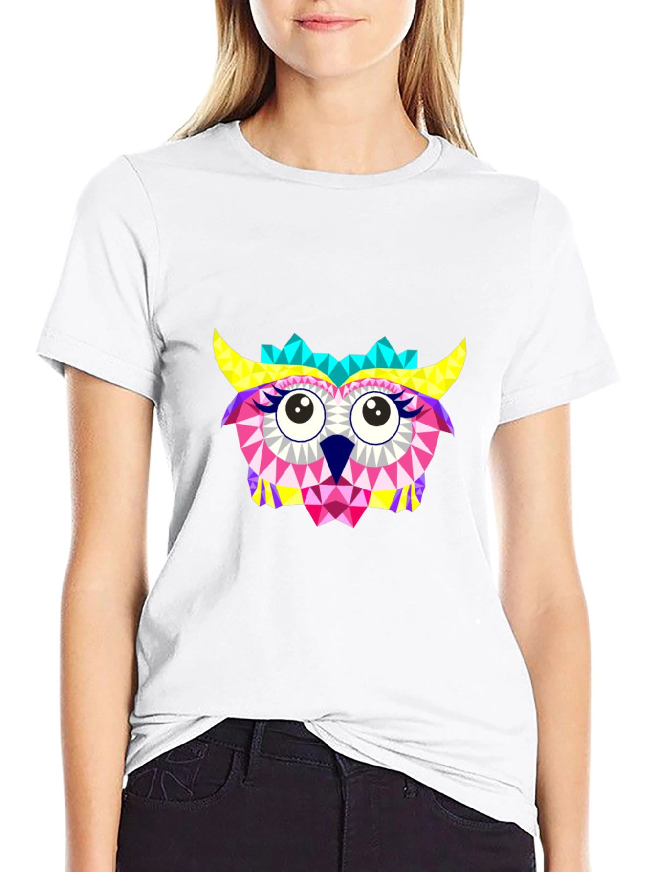 Geometric Owl Graphic Black T-Shirt