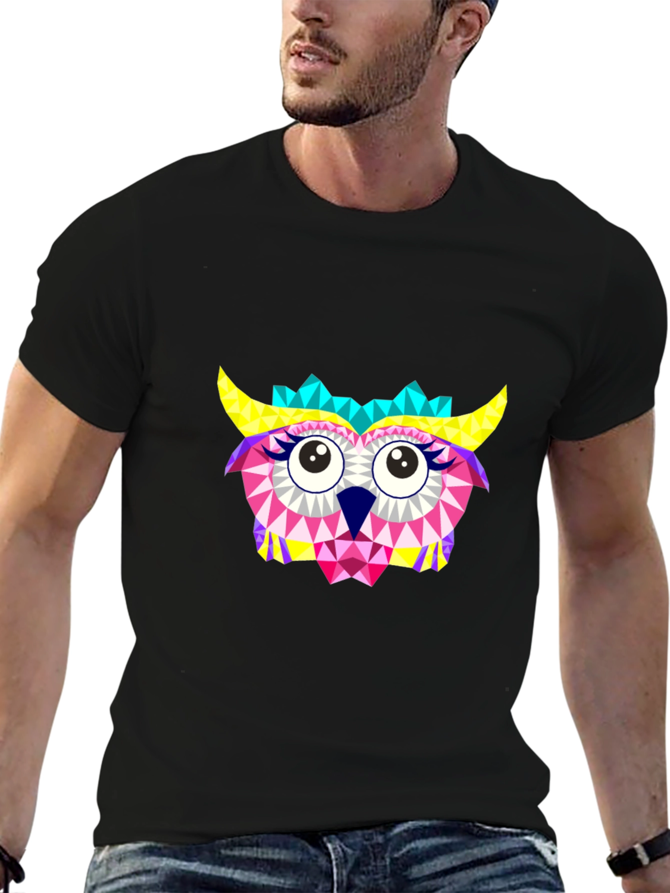 Geometric Owl Graphic Black T-Shirt