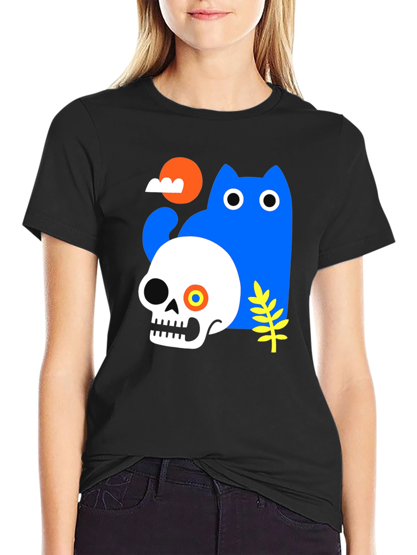 Skull & Cat Graphic Tee - Unique Print T-Shirt