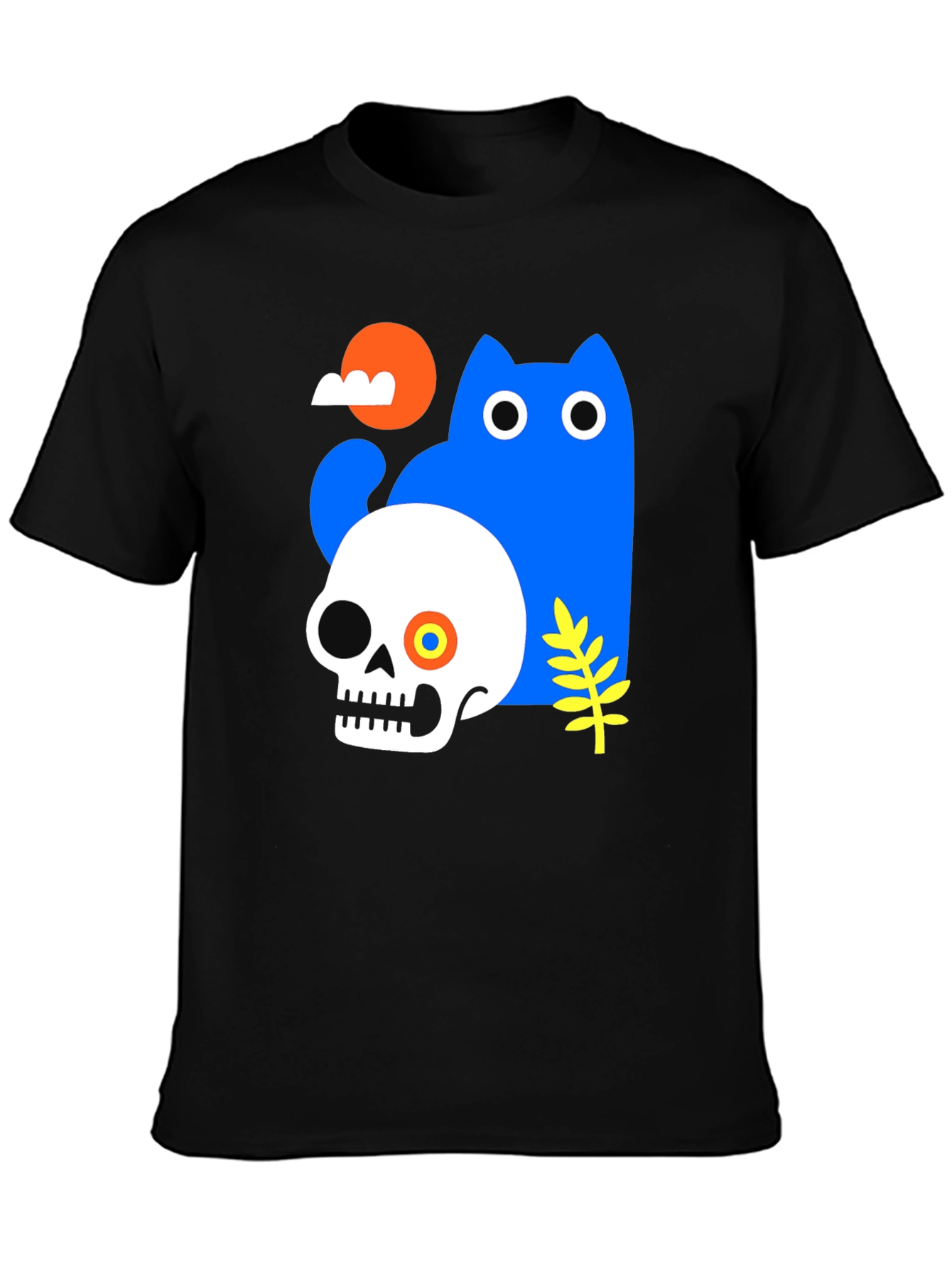 Skull & Cat Graphic Tee - Unique Print T-Shirt