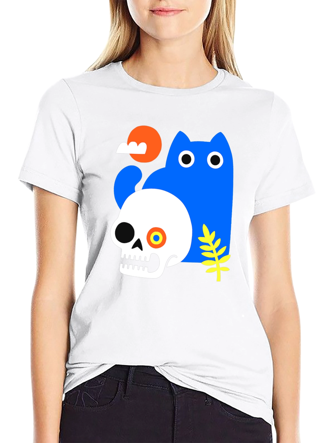 Skull & Cat Graphic Tee - Unique Print T-Shirt