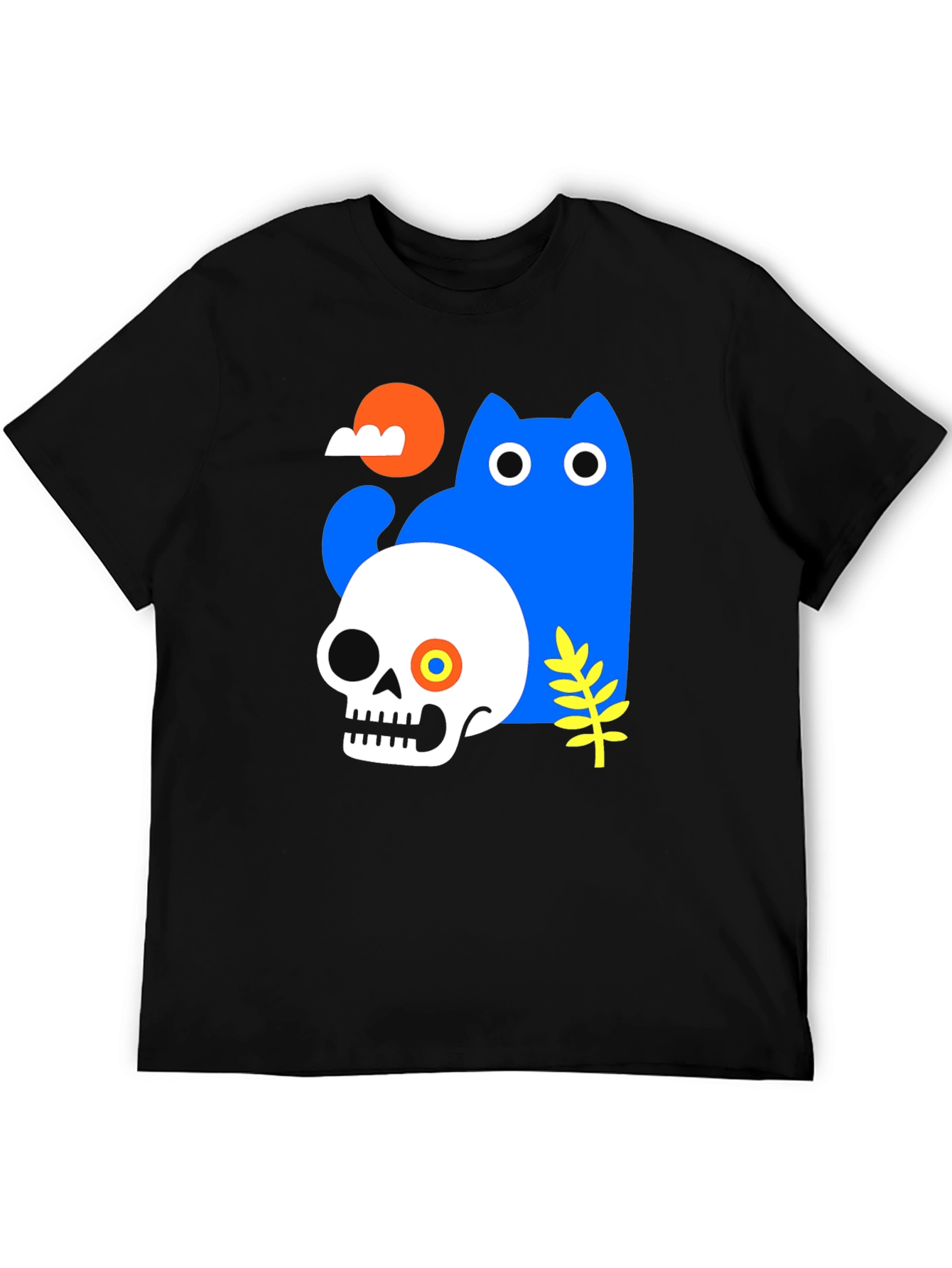 Skull & Cat Graphic Tee - Unique Print T-Shirt