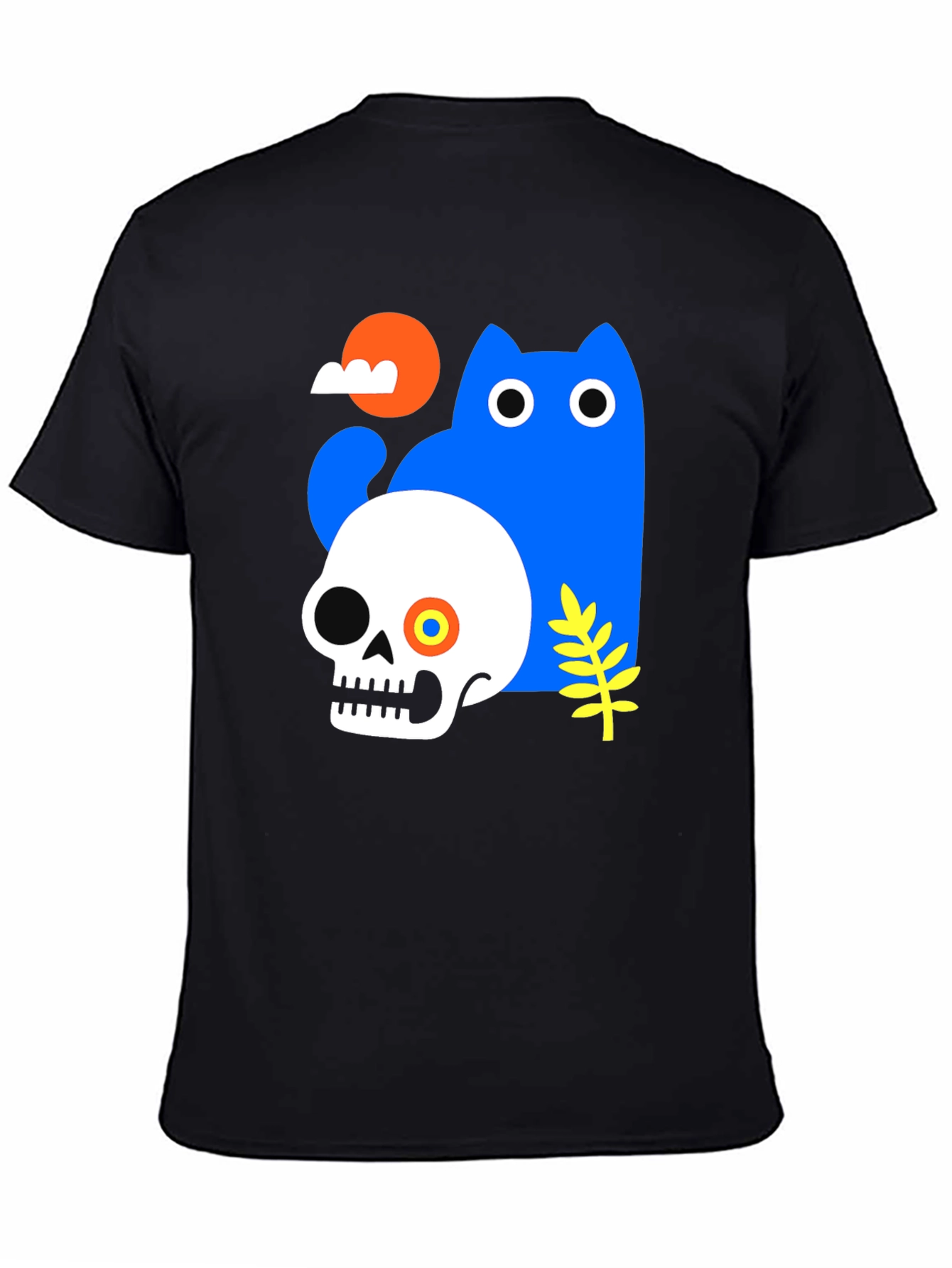 Skull & Cat Graphic Tee - Unique Print T-Shirt