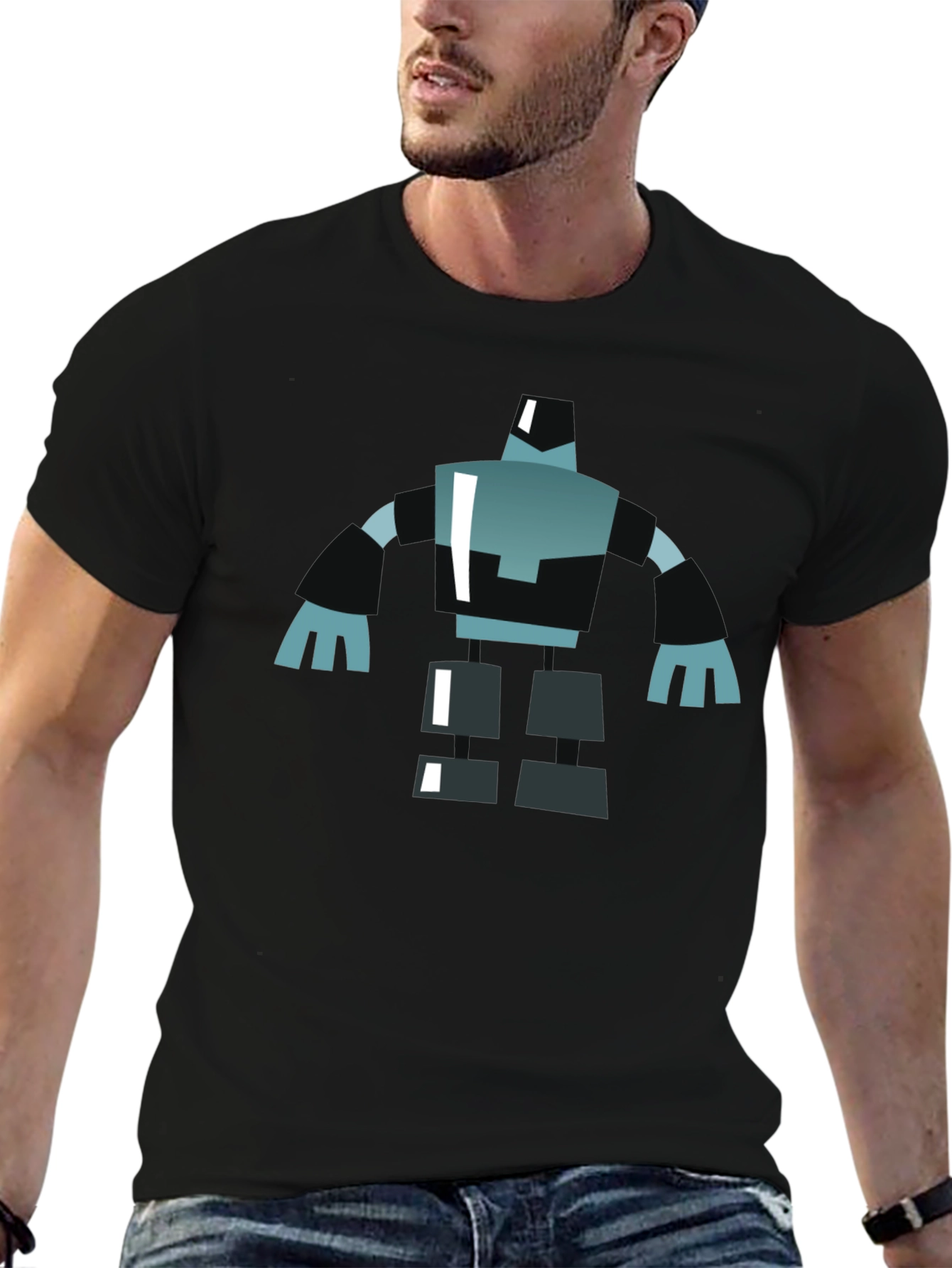 Geometric Robot Graphic Tee - Modern Casual Style