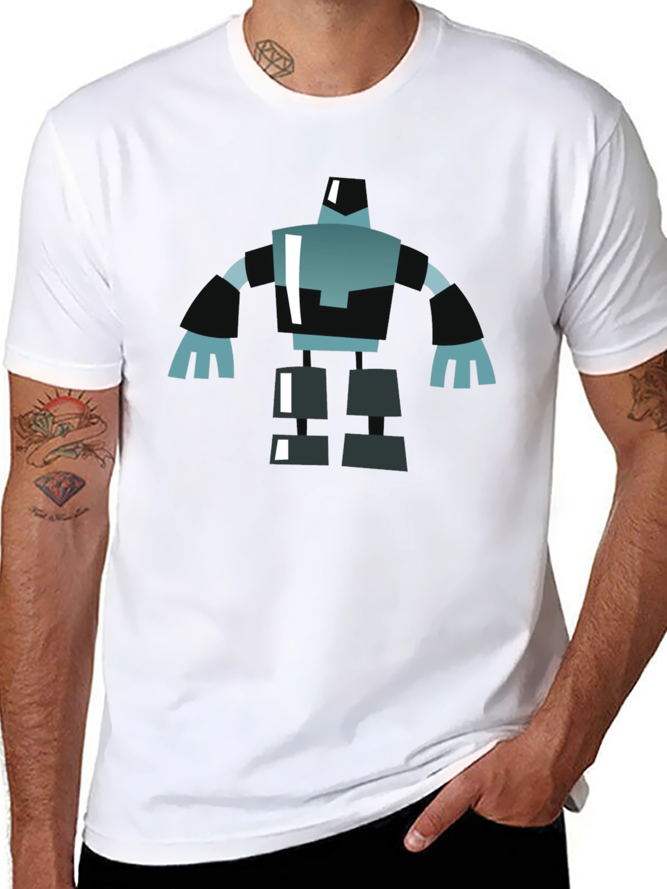 Geometric Robot Graphic Tee - Modern Casual Style