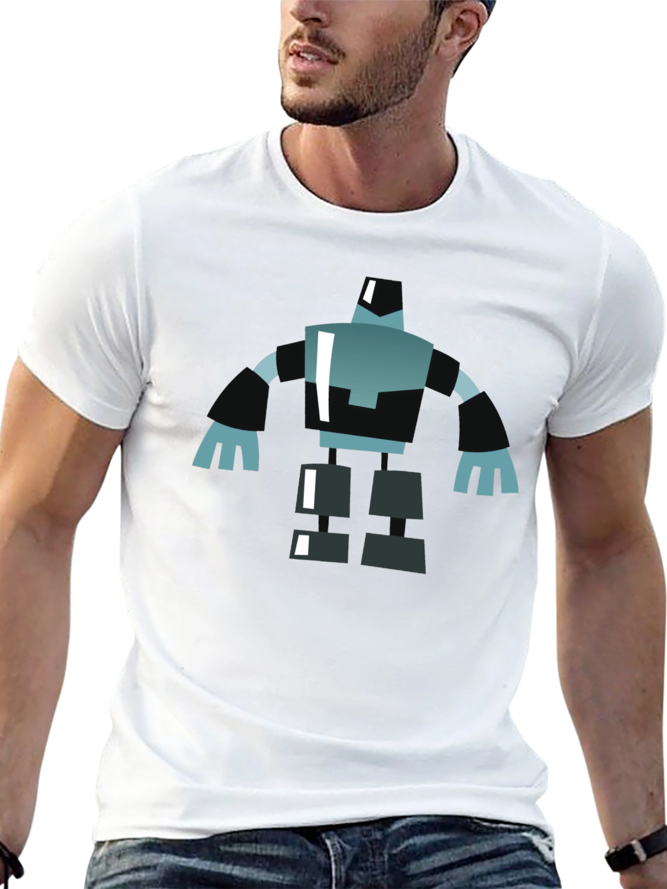 Geometric Robot Graphic Tee - Modern Casual Style