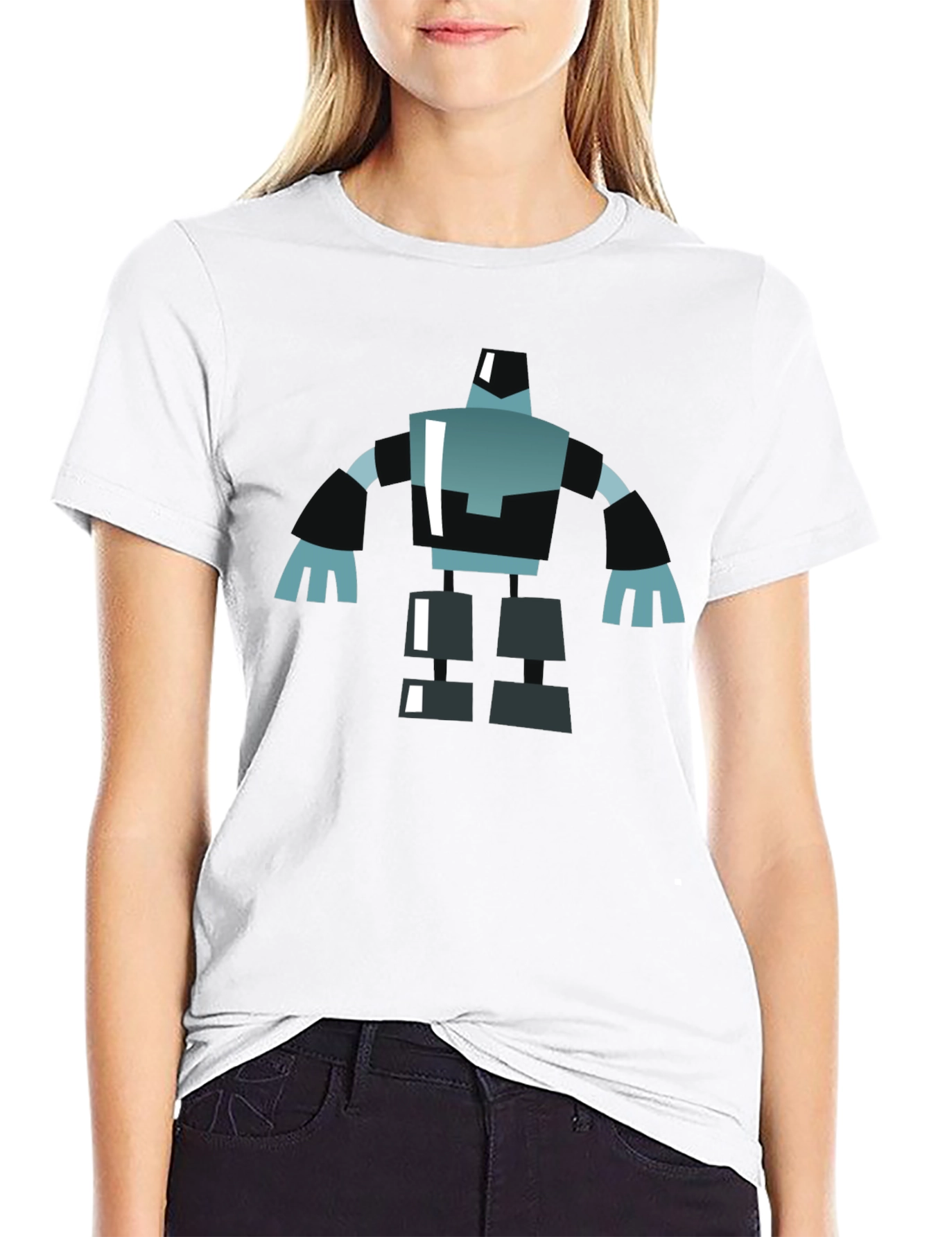 Geometric Robot Graphic Tee - Modern Casual Style