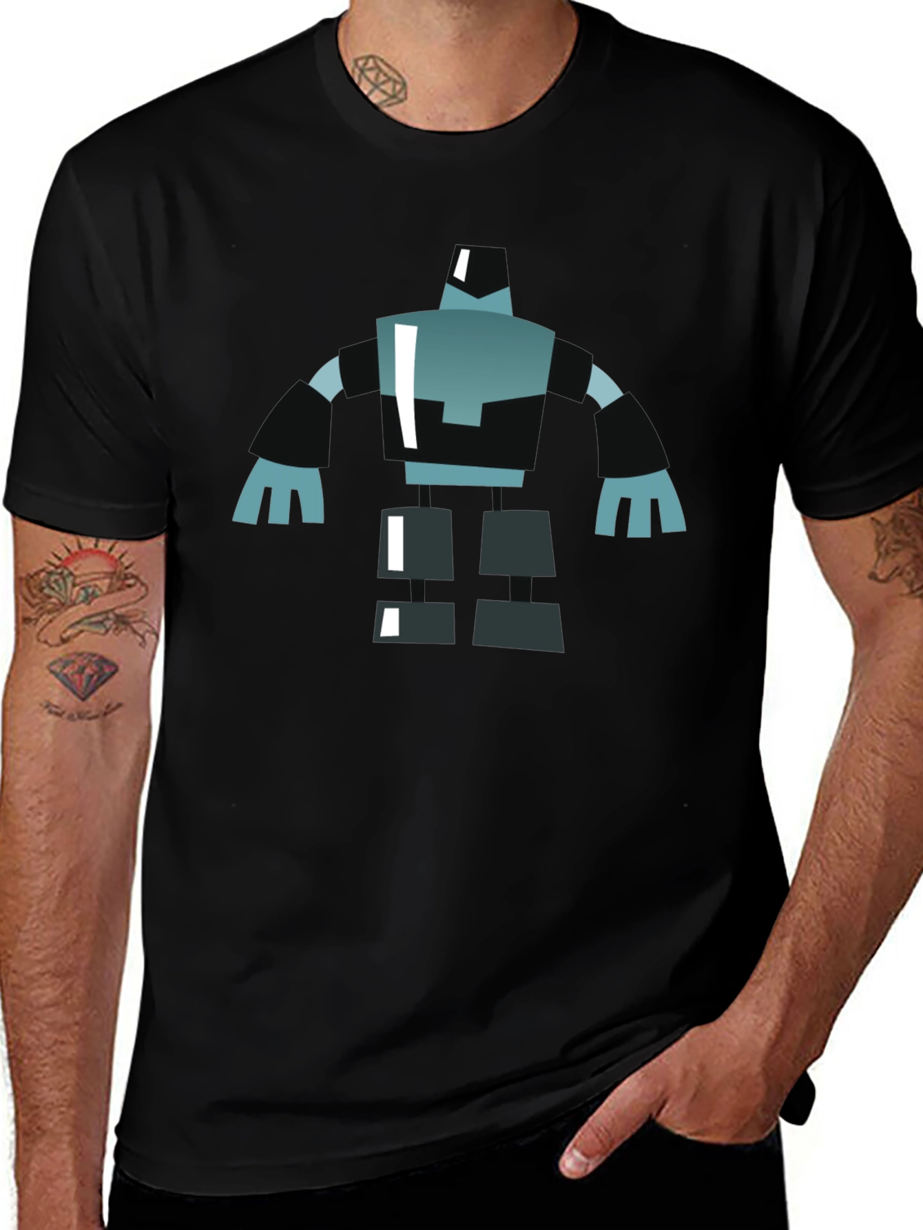 Geometric Robot Graphic Tee - Modern Casual Style