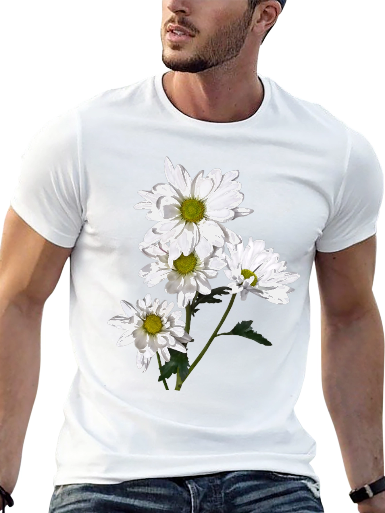 Floral Print Tee - White Daisy Design