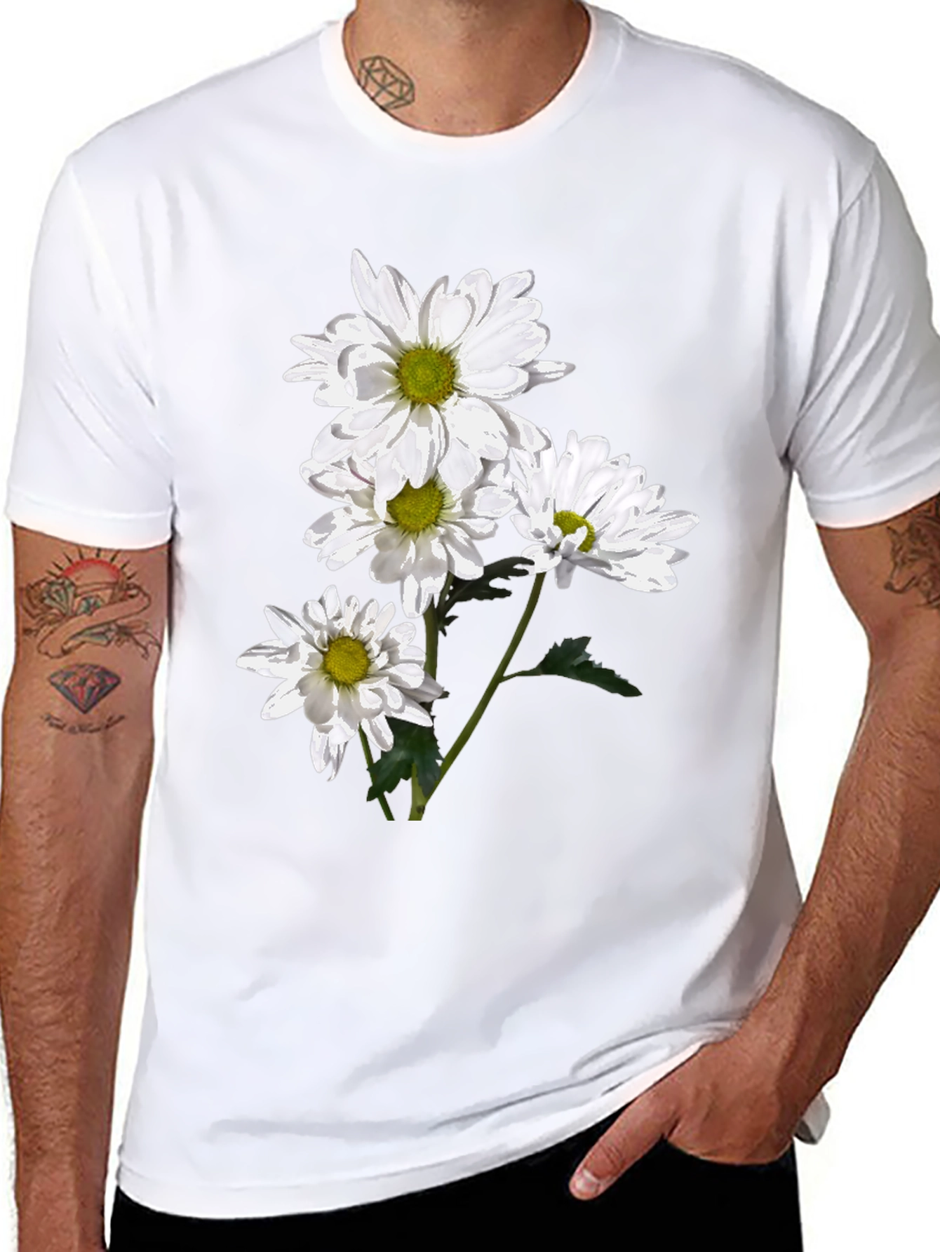 Floral Print Tee - White Daisy Design