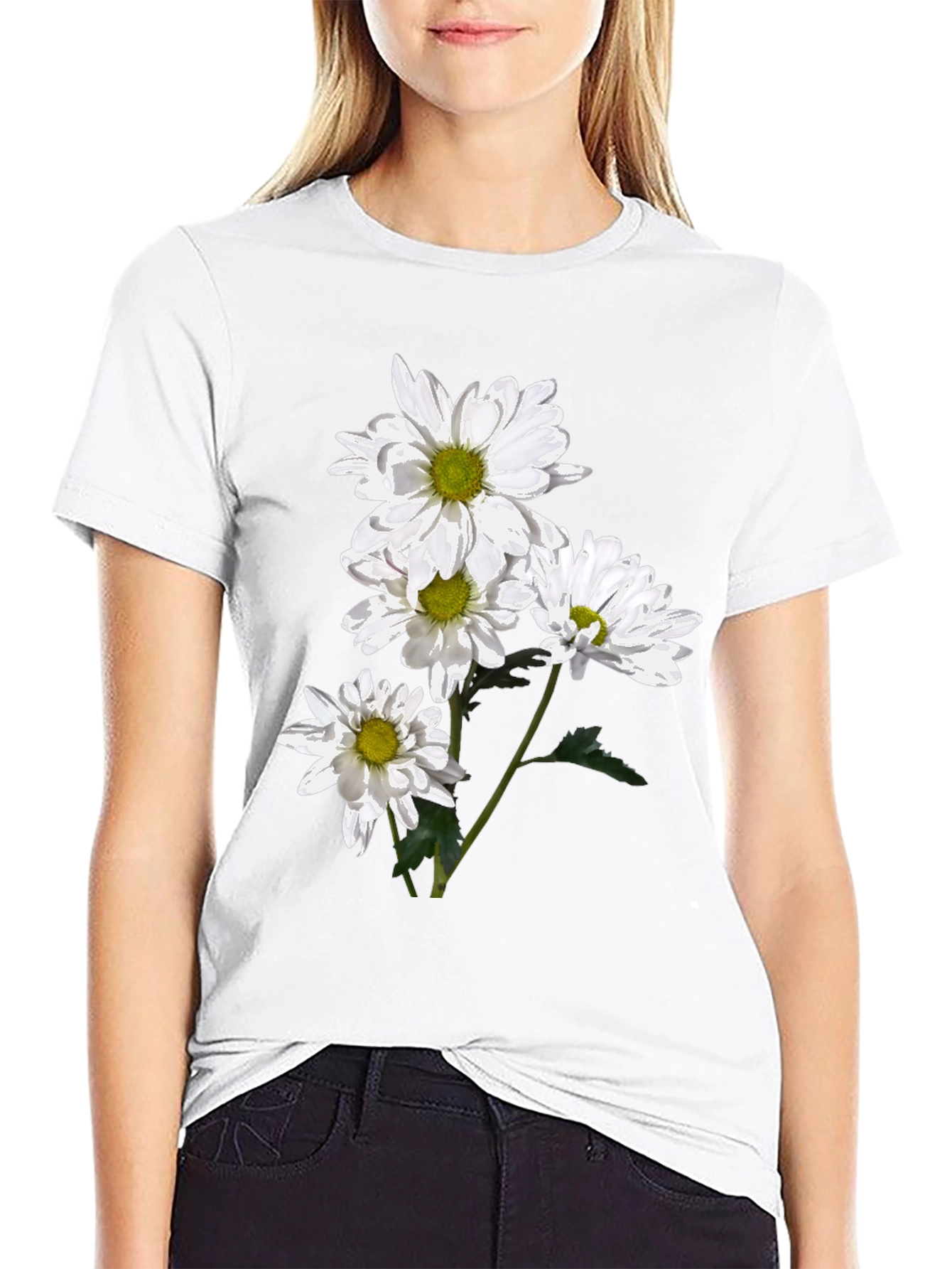 Floral Print Tee - White Daisy Design