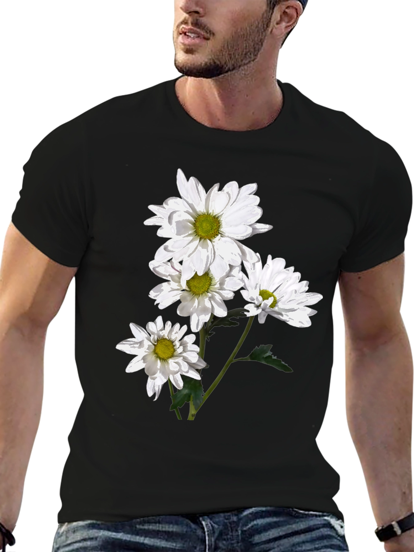 Floral Print Tee - White Daisy Design