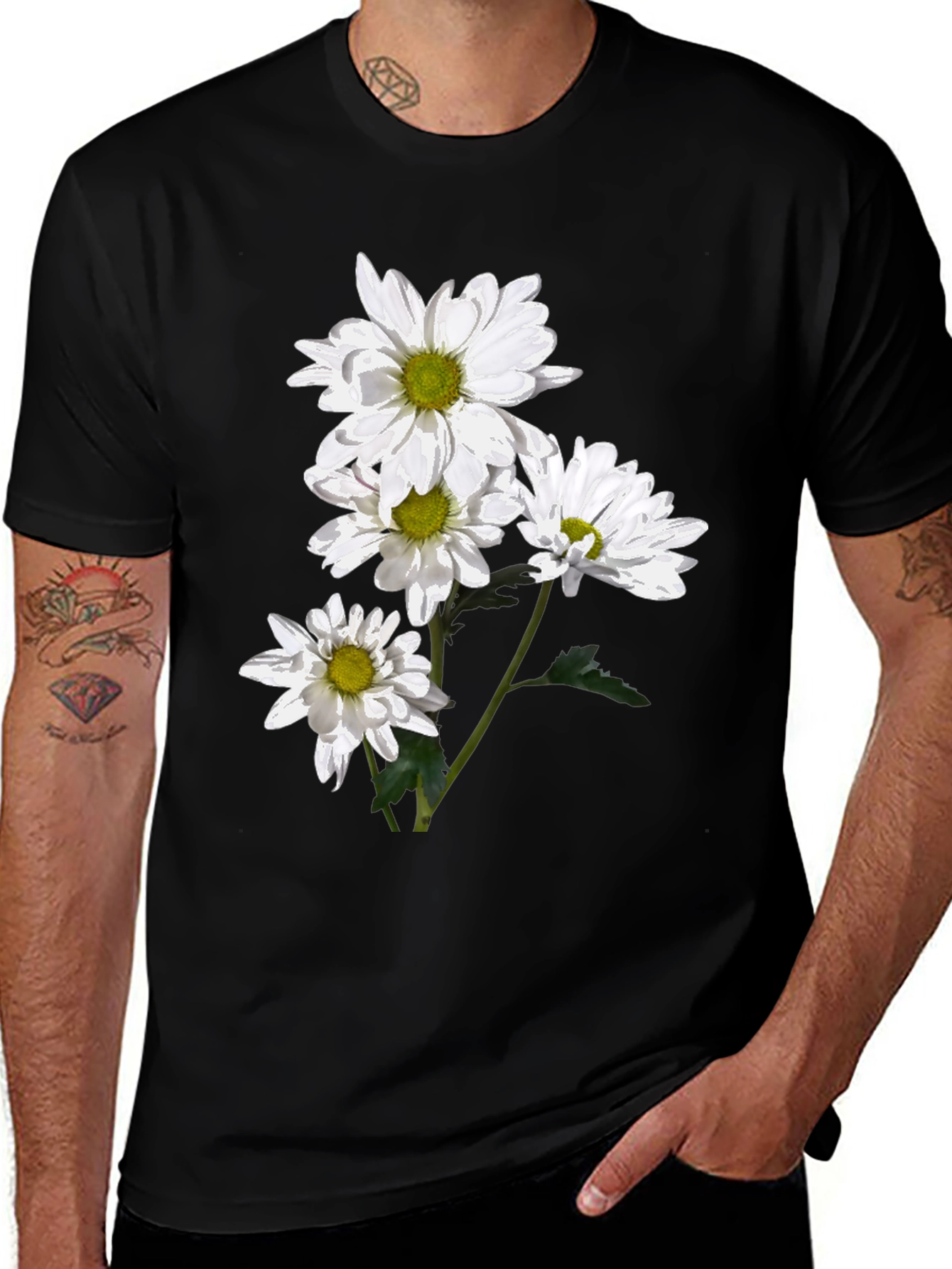 Floral Print Tee - White Daisy Design