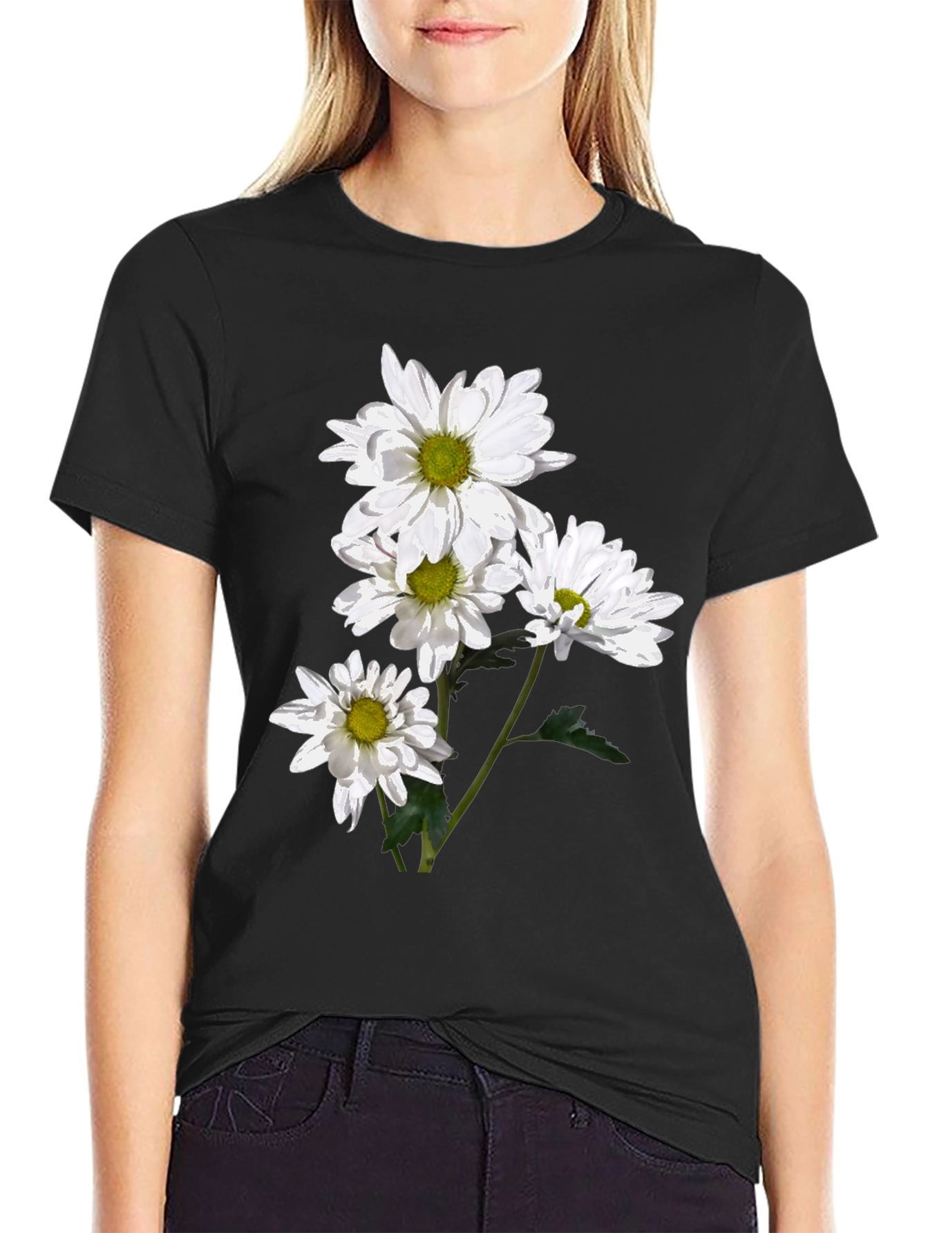 Floral Print Tee - White Daisy Design