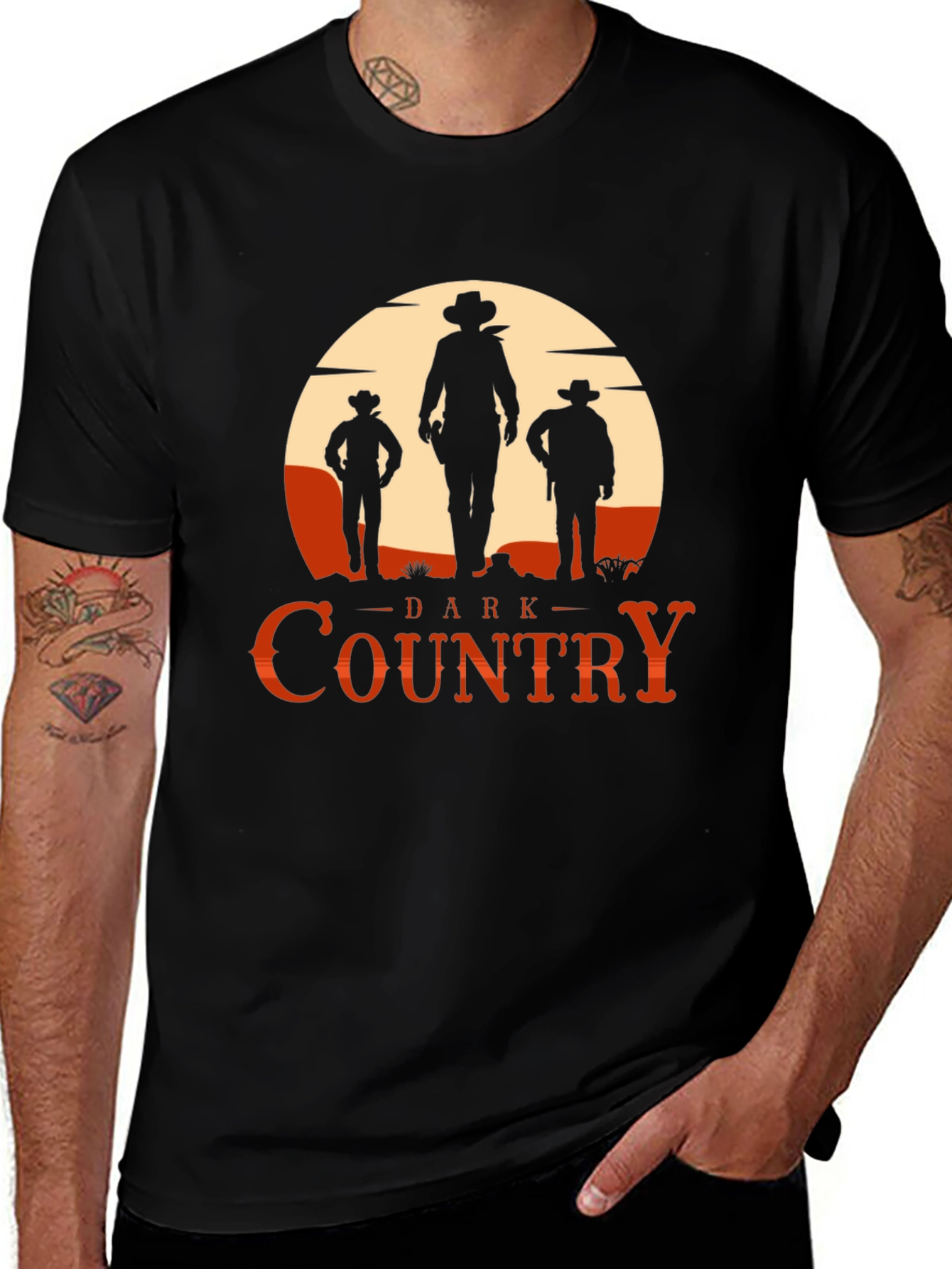 Dark Country Cowboy Graphic Tee - Western Style