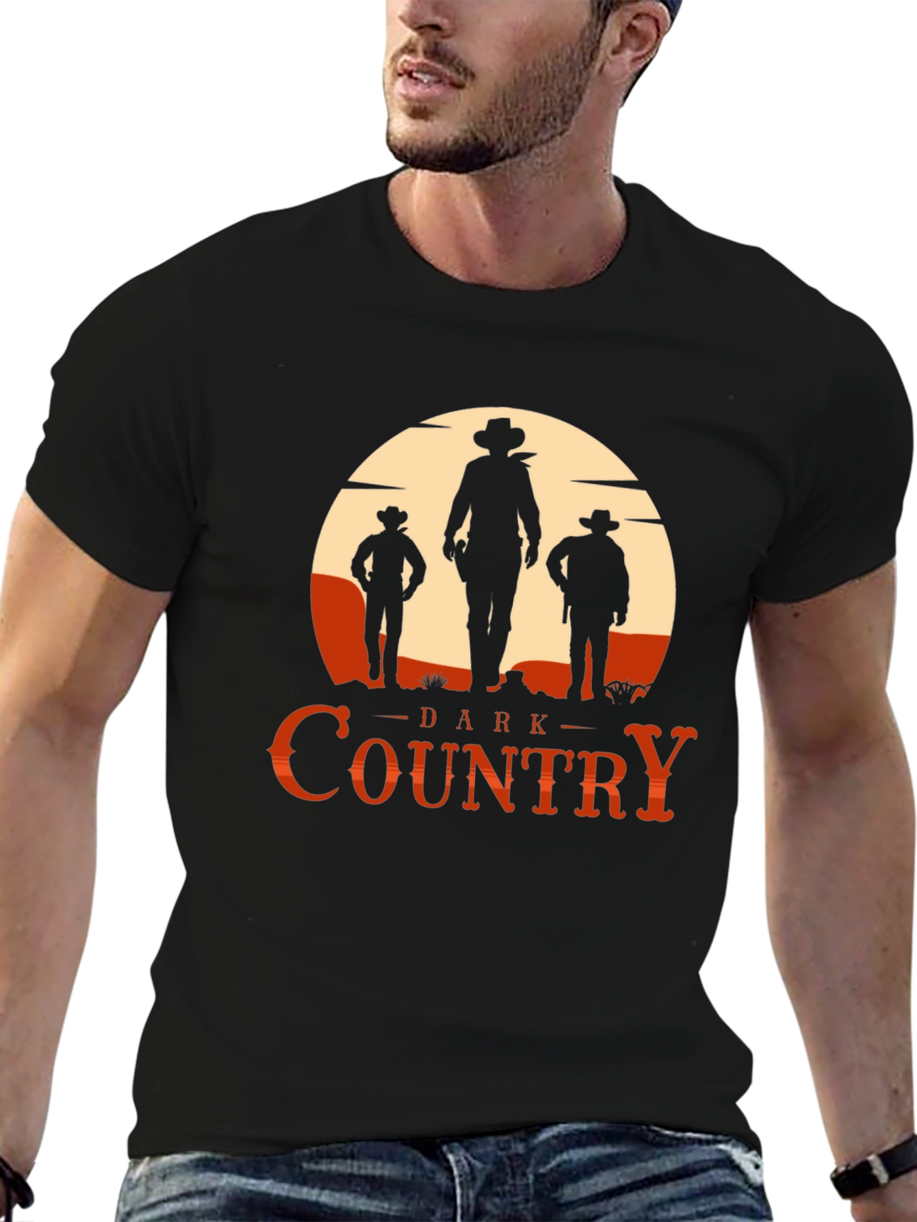 Dark Country Cowboy Graphic Tee - Western Style