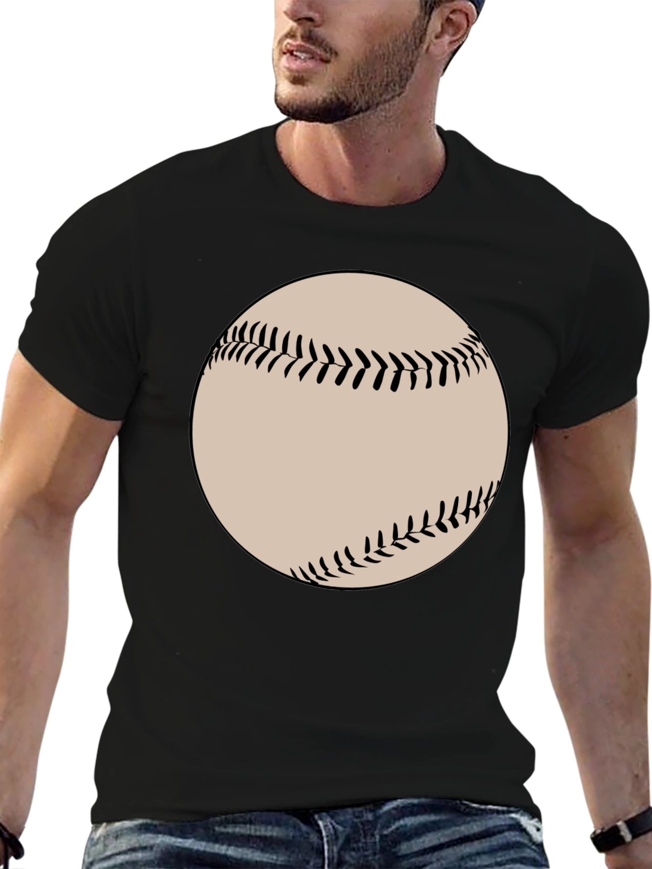 Baseball Graphic Tee - Black Cotton Blend