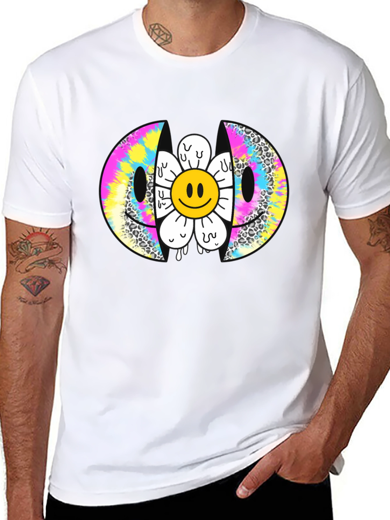 Smiley Face Flower Graphic Tee - Trendy Style