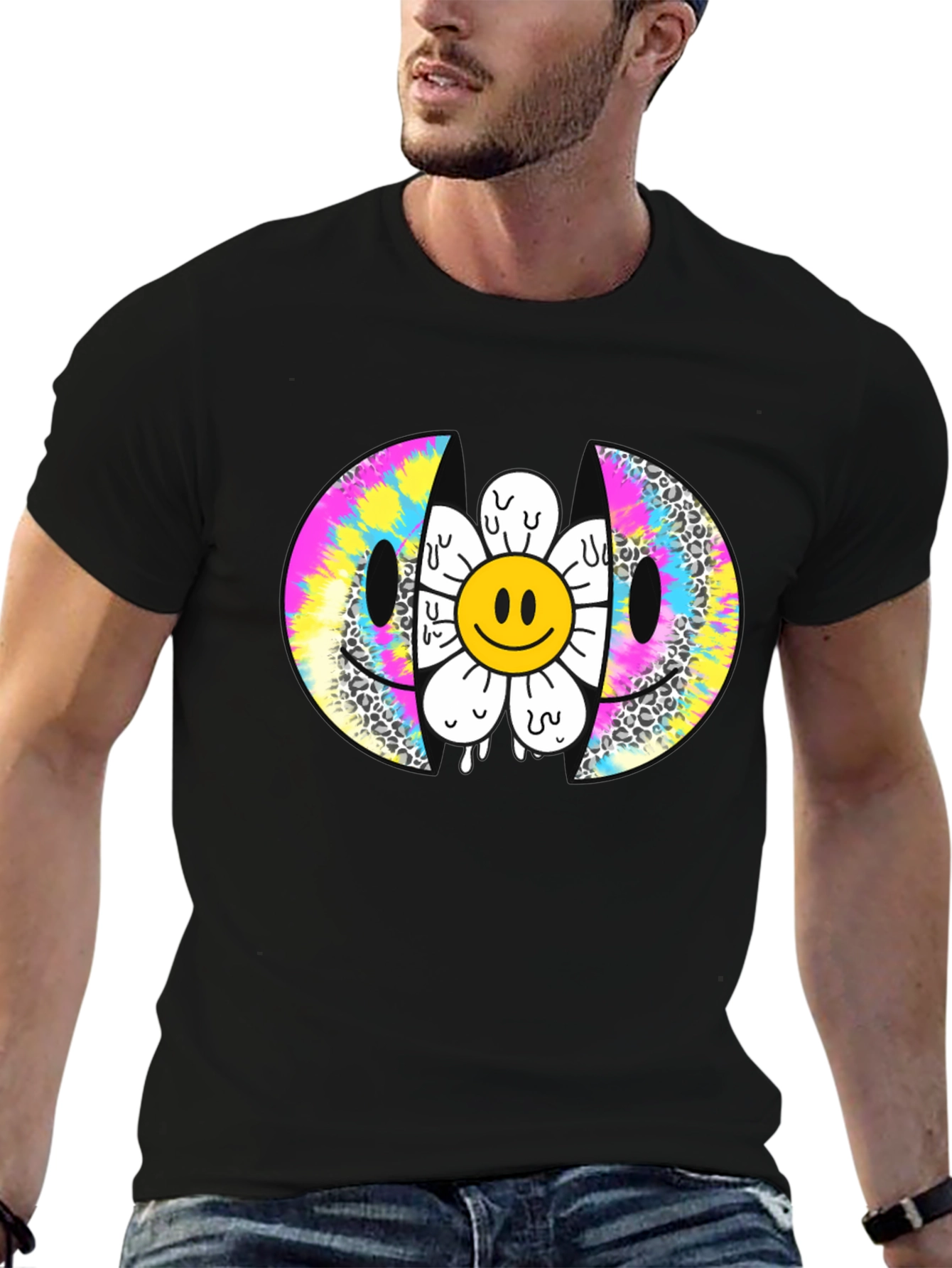 Smiley Face Flower Graphic Tee - Trendy Style