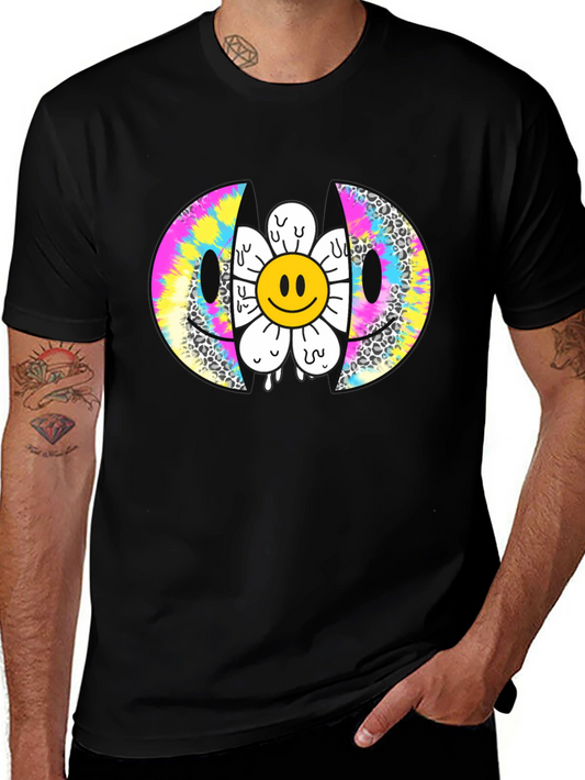 Smiley Face Flower Graphic Tee - Trendy Style