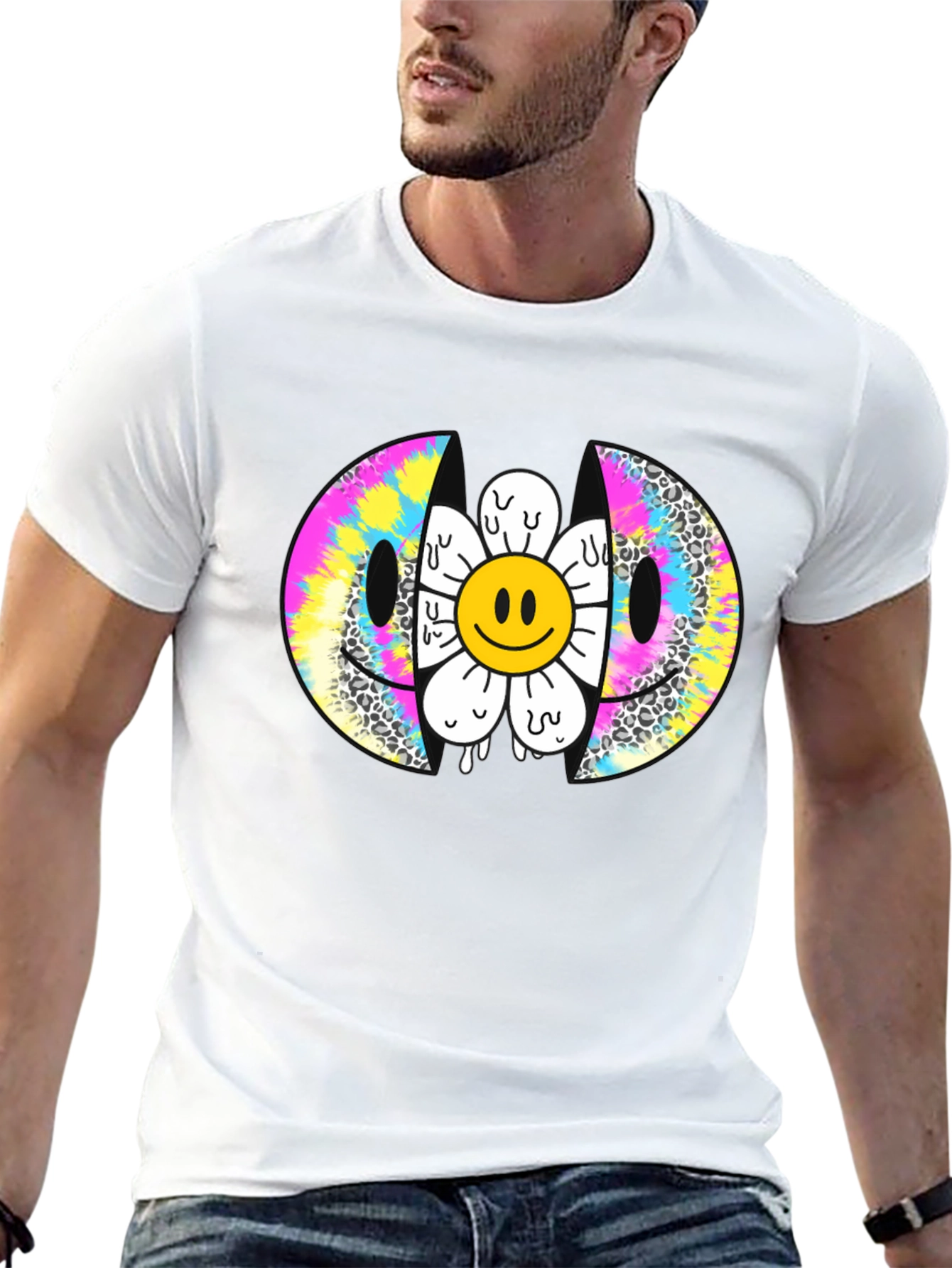Smiley Face Flower Graphic Tee - Trendy Style
