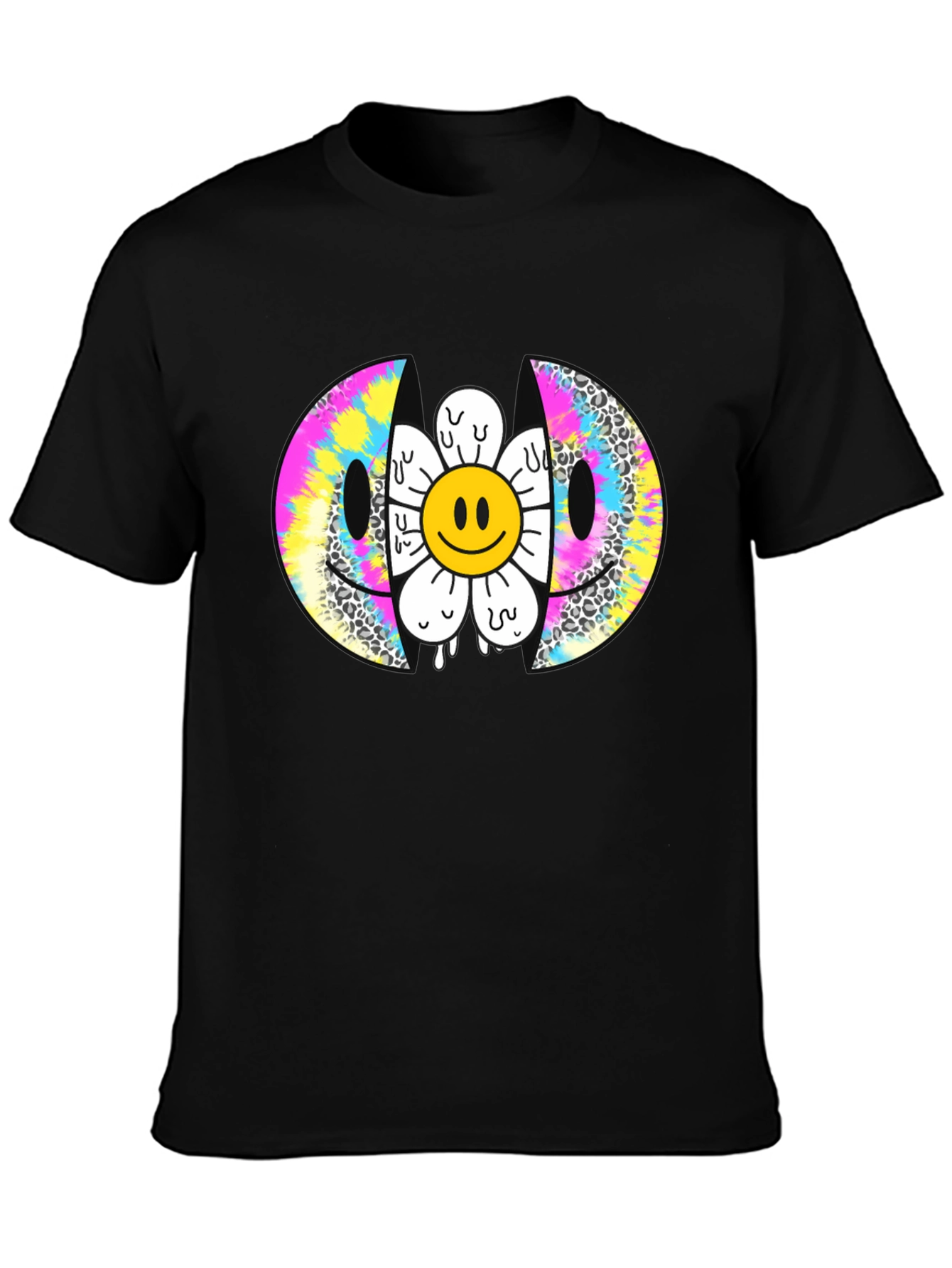Smiley Face Flower Graphic Tee - Trendy Style