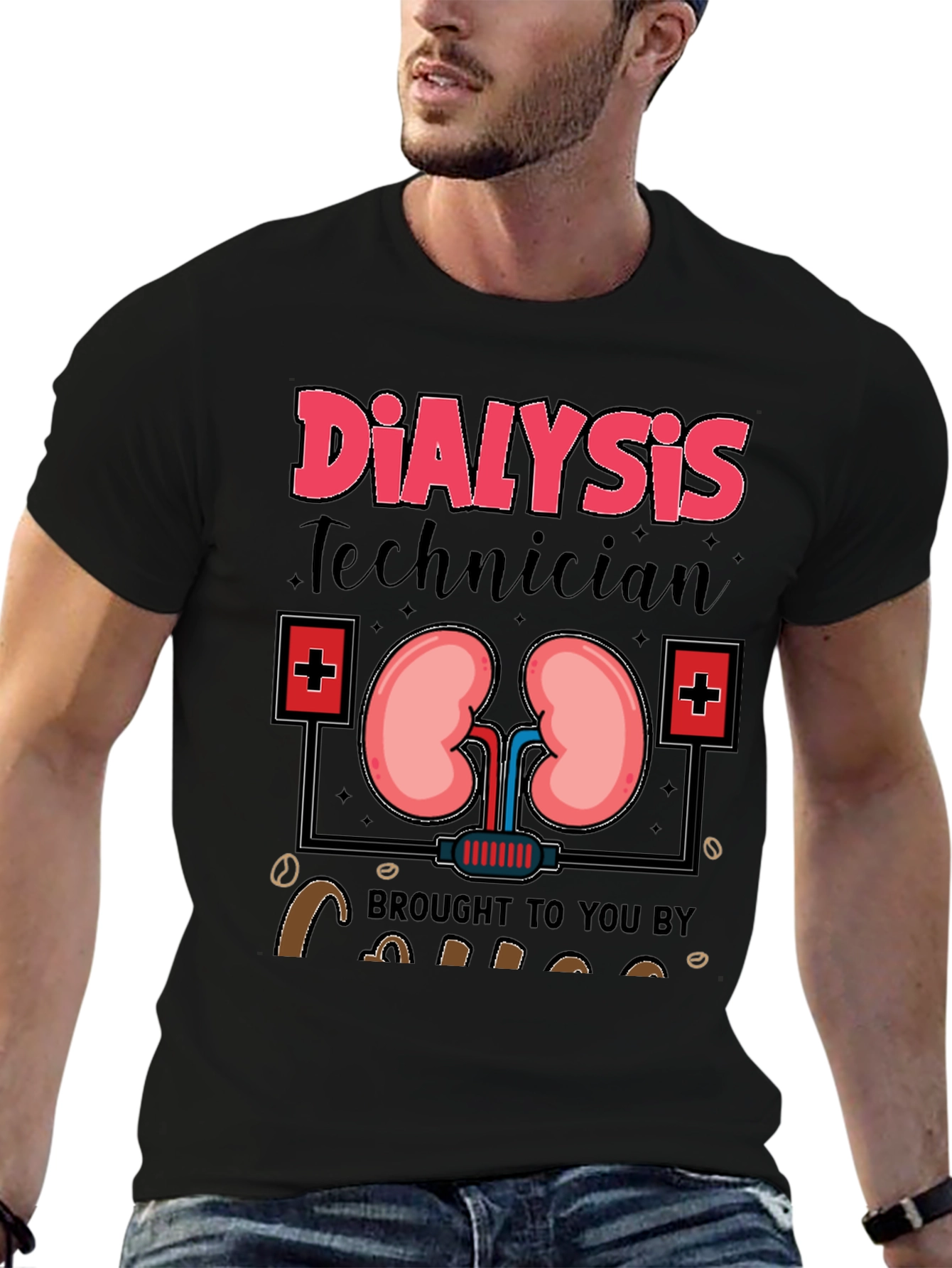 Dialysis Technician T-Shirt - Kidney and Coffee Design