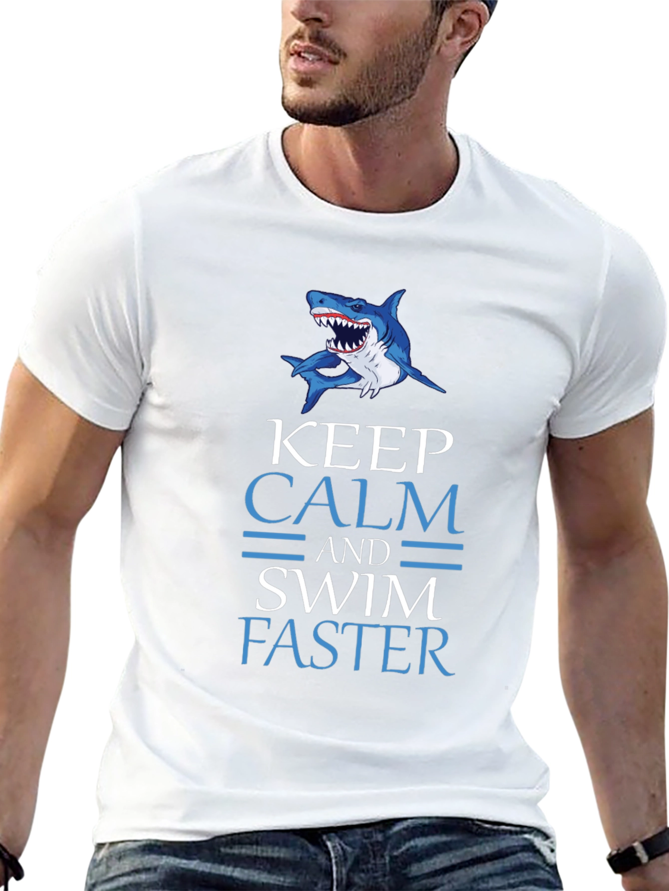 Keep Calm Swim Faster Shark Graphic T-Shirt