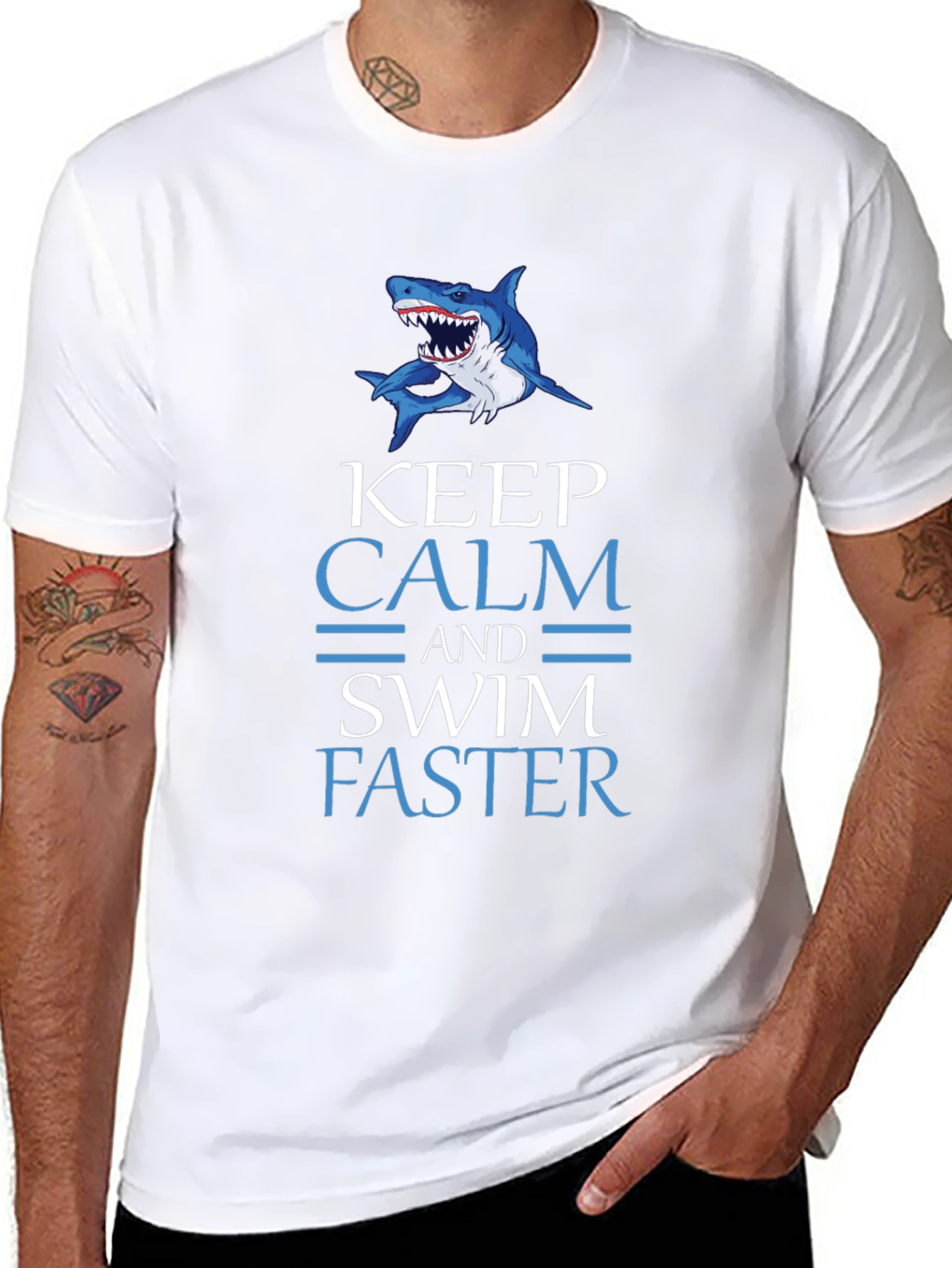 Keep Calm Swim Faster Shark Graphic T-Shirt