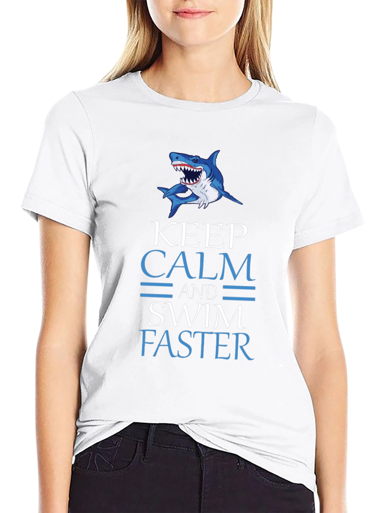 Keep Calm Swim Faster Shark Graphic T-Shirt