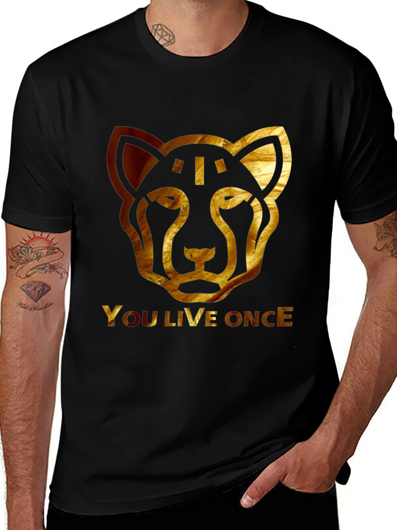 YOLO Cheetah Graphic Tee - Black Cotton T-Shirt