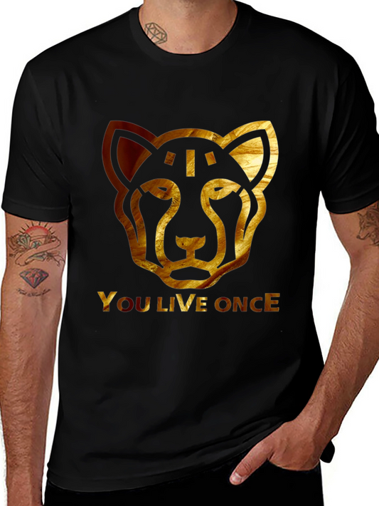 YOLO Cheetah Graphic Tee - Black Cotton T-Shirt