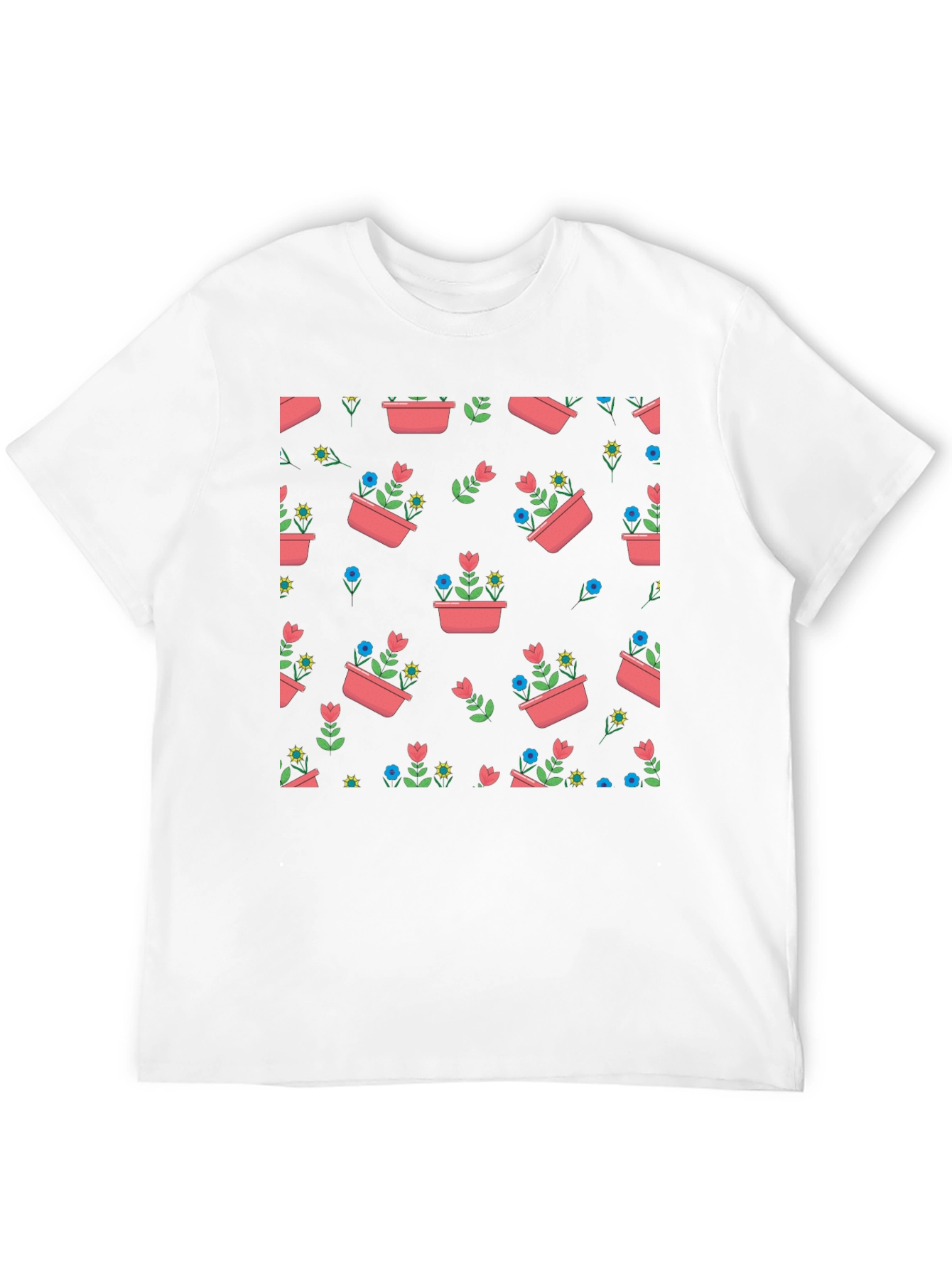 Floral Planter Pattern T-Shirt - Stylish Graphic Tee