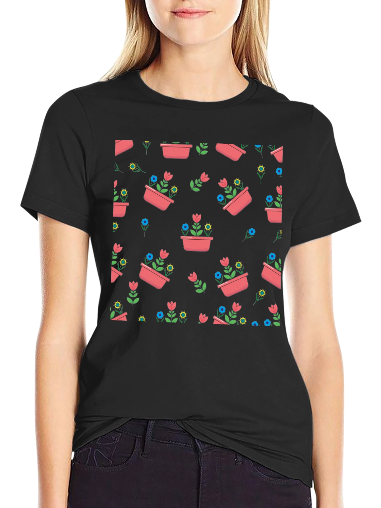 Floral Planter Pattern T-Shirt - Stylish Graphic Tee