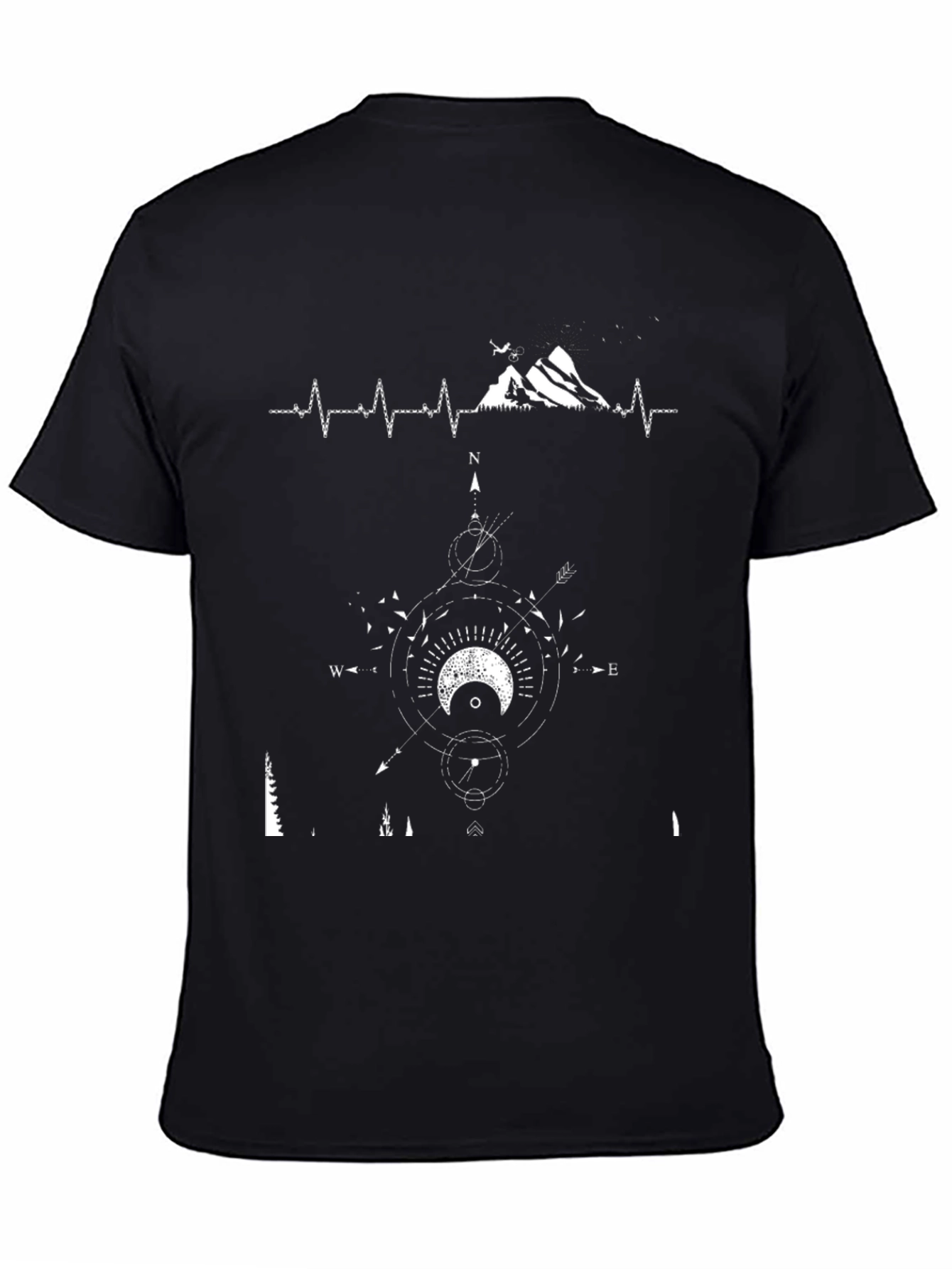 Mountain Heartbeat Compass Graphic Tee - Black