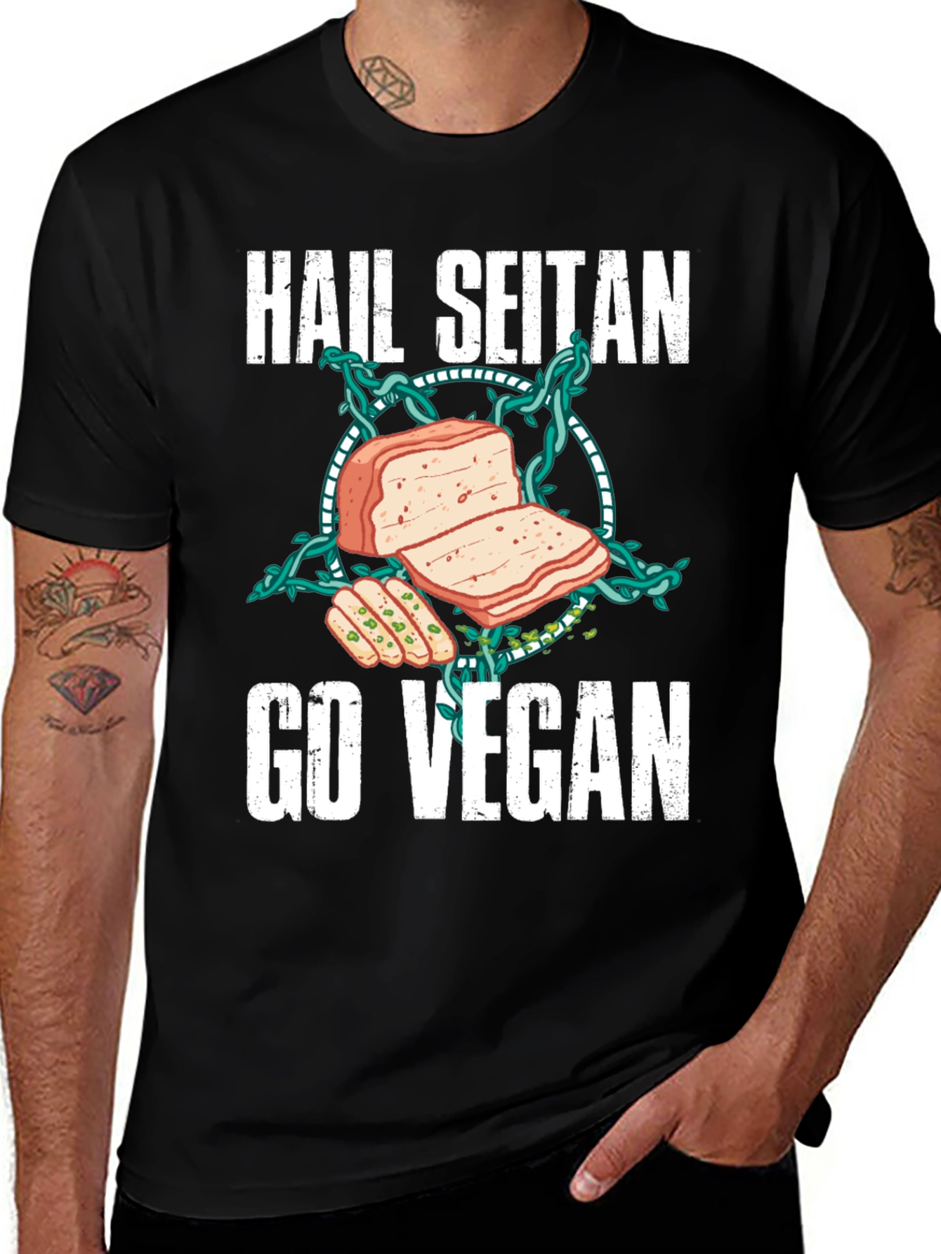 Hail Seitan Go Vegan Funny T-Shirt