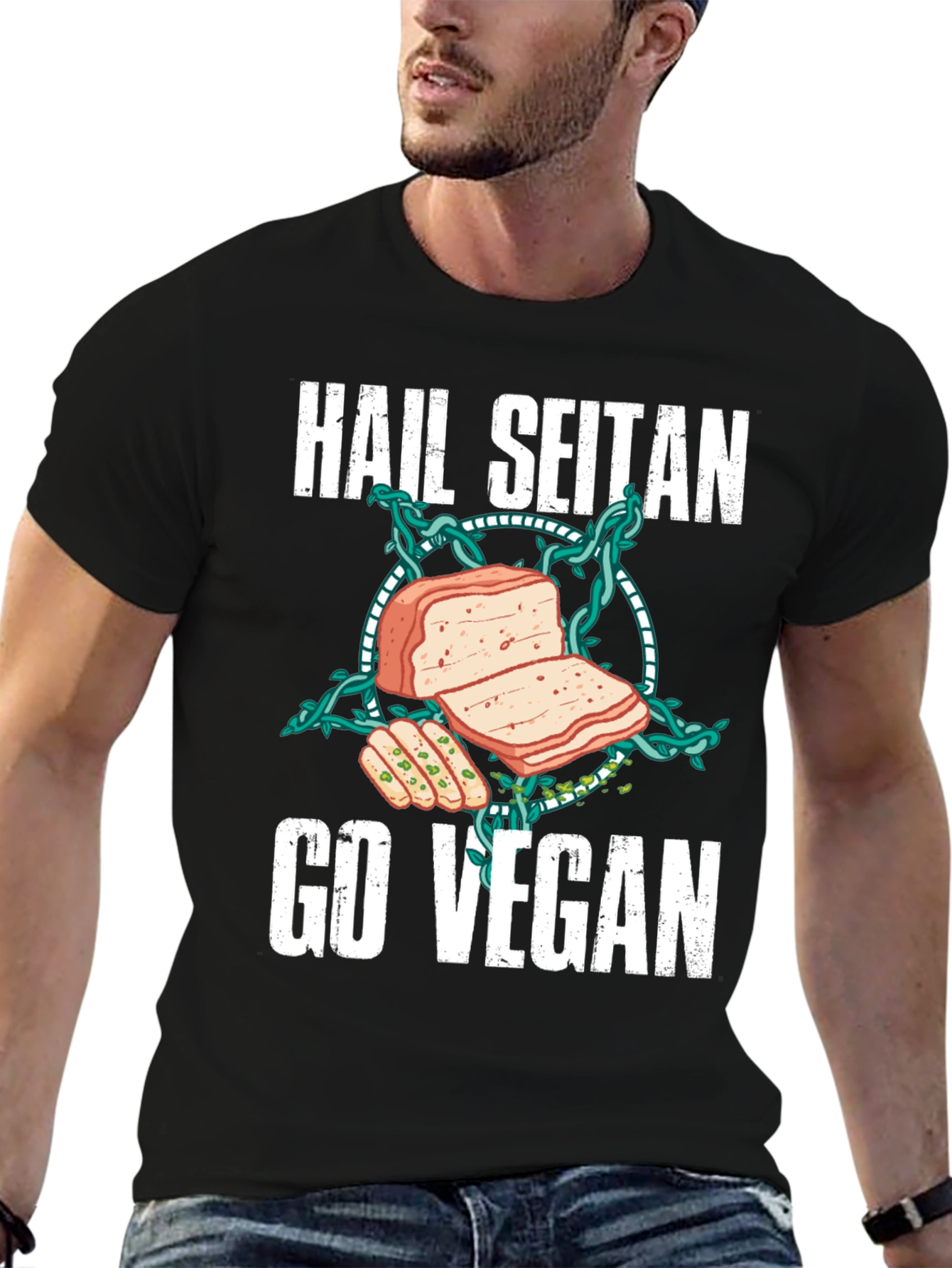 Hail Seitan Go Vegan Funny T-Shirt
