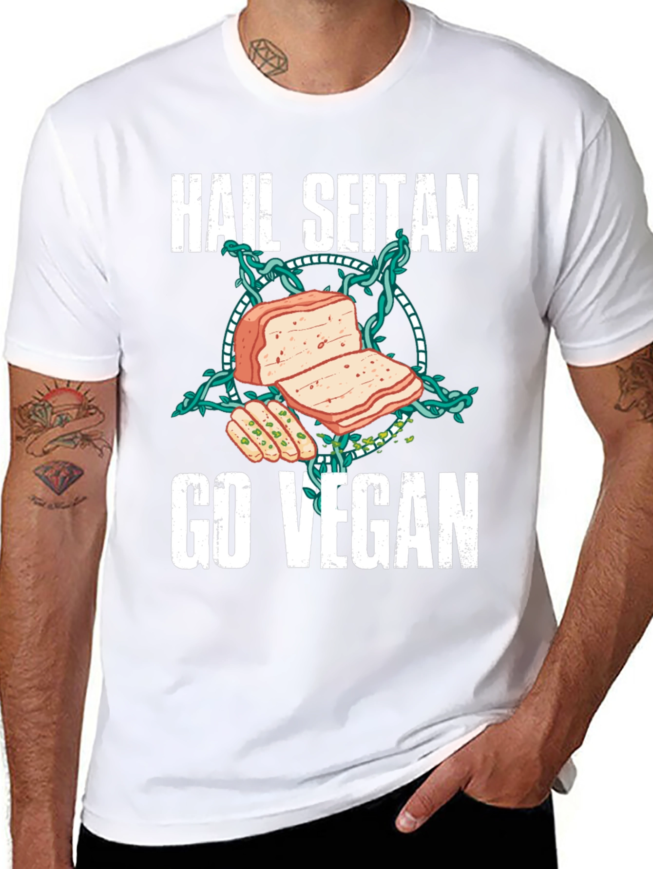 Hail Seitan Go Vegan Funny T-Shirt