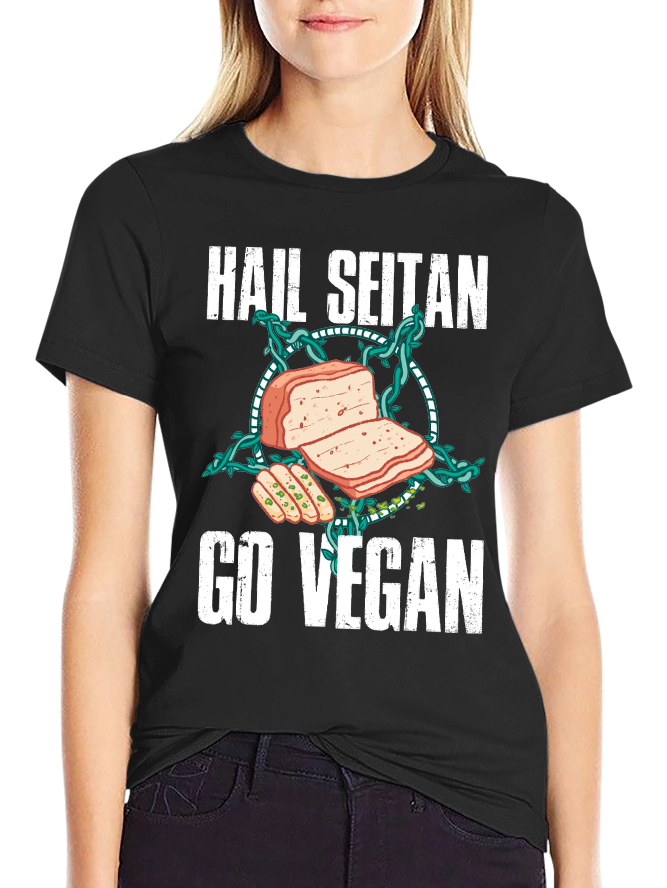 Hail Seitan Go Vegan Funny T-Shirt