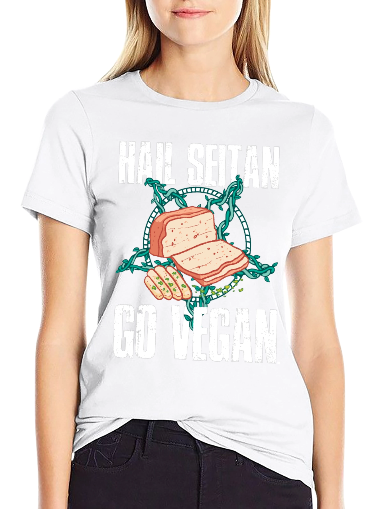 Hail Seitan Go Vegan Funny T-Shirt