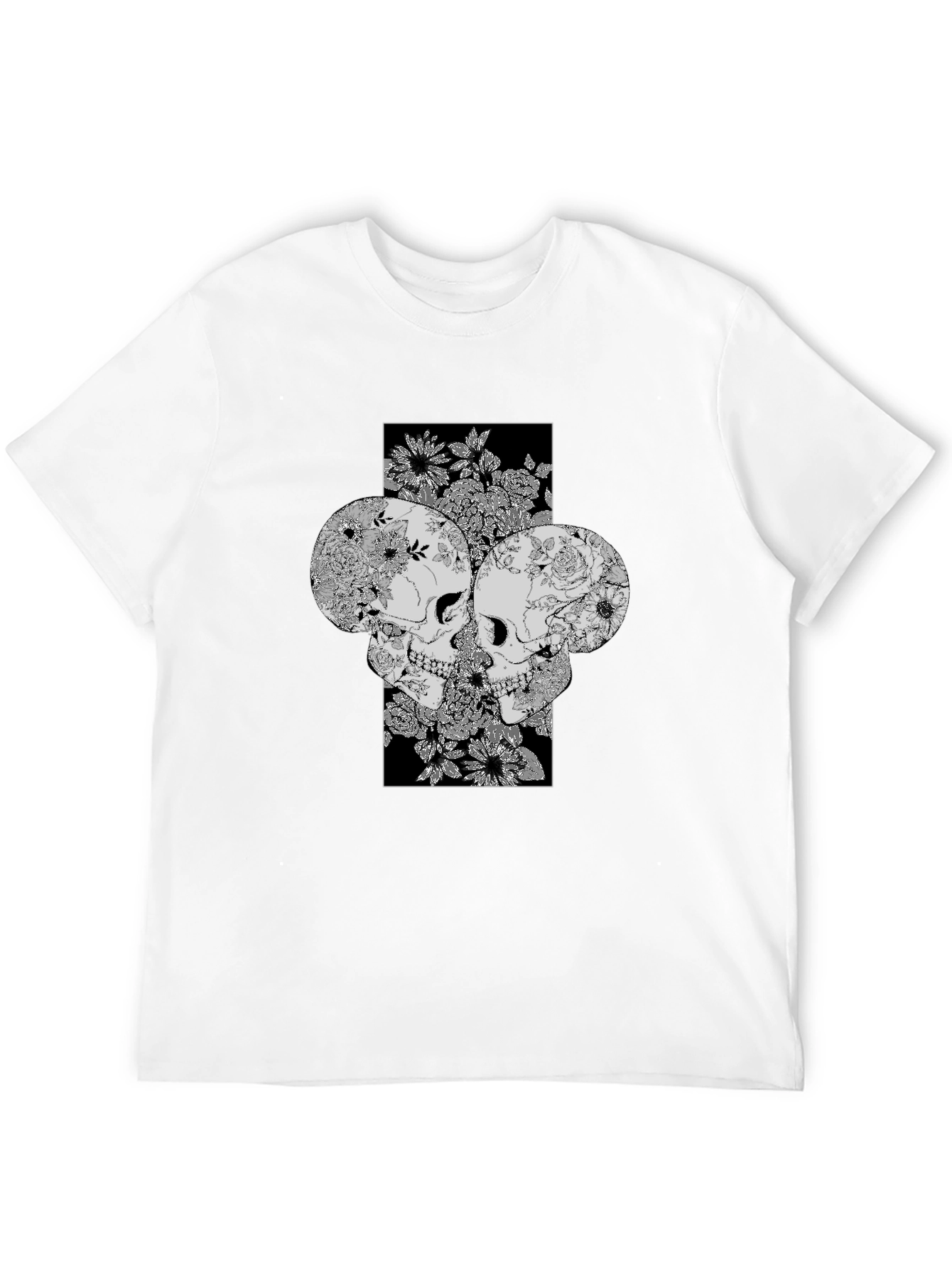 Floral Skull Graphic Print Tee - Unique Design