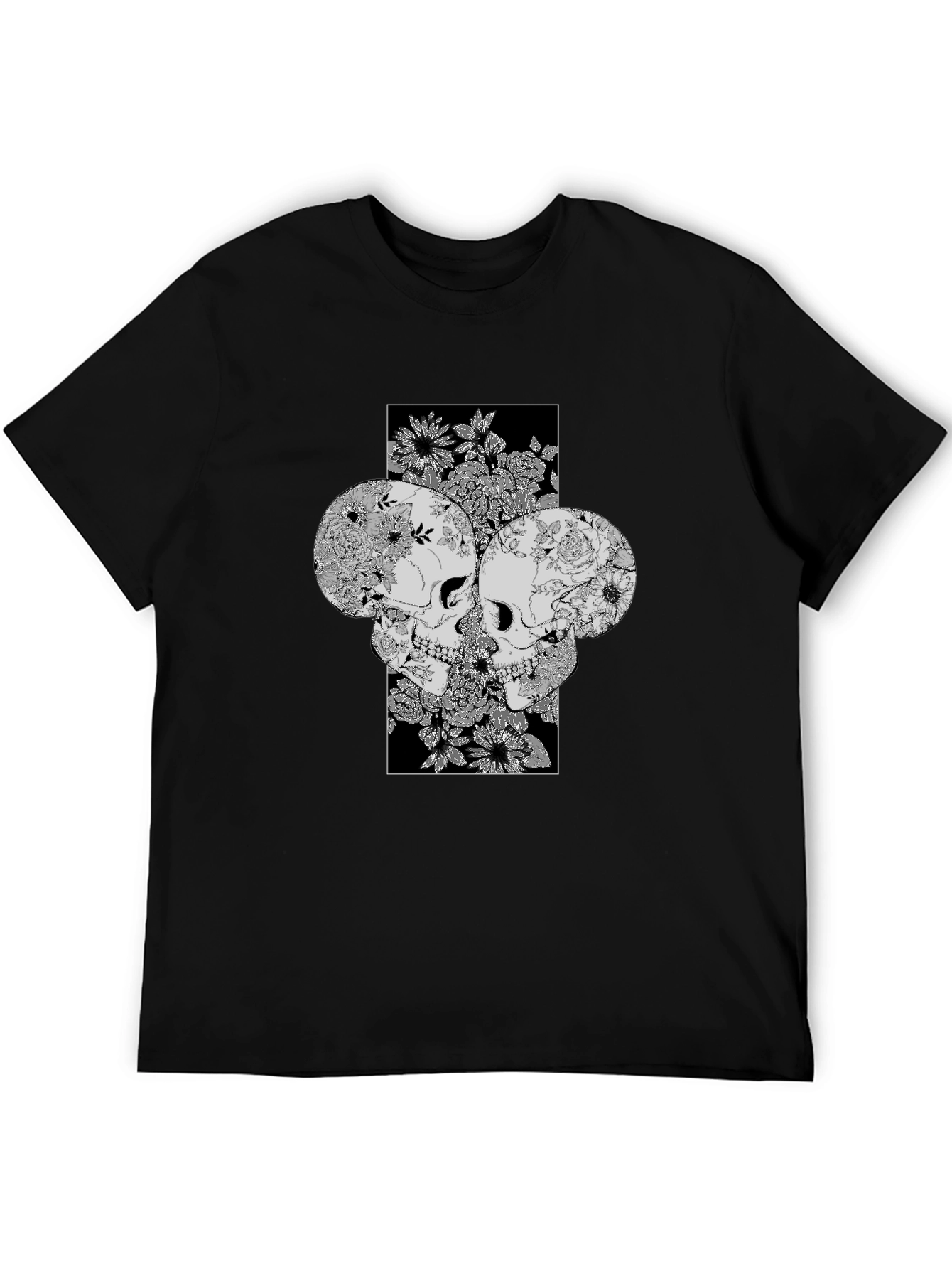 Floral Skull Graphic Print Tee - Unique Design