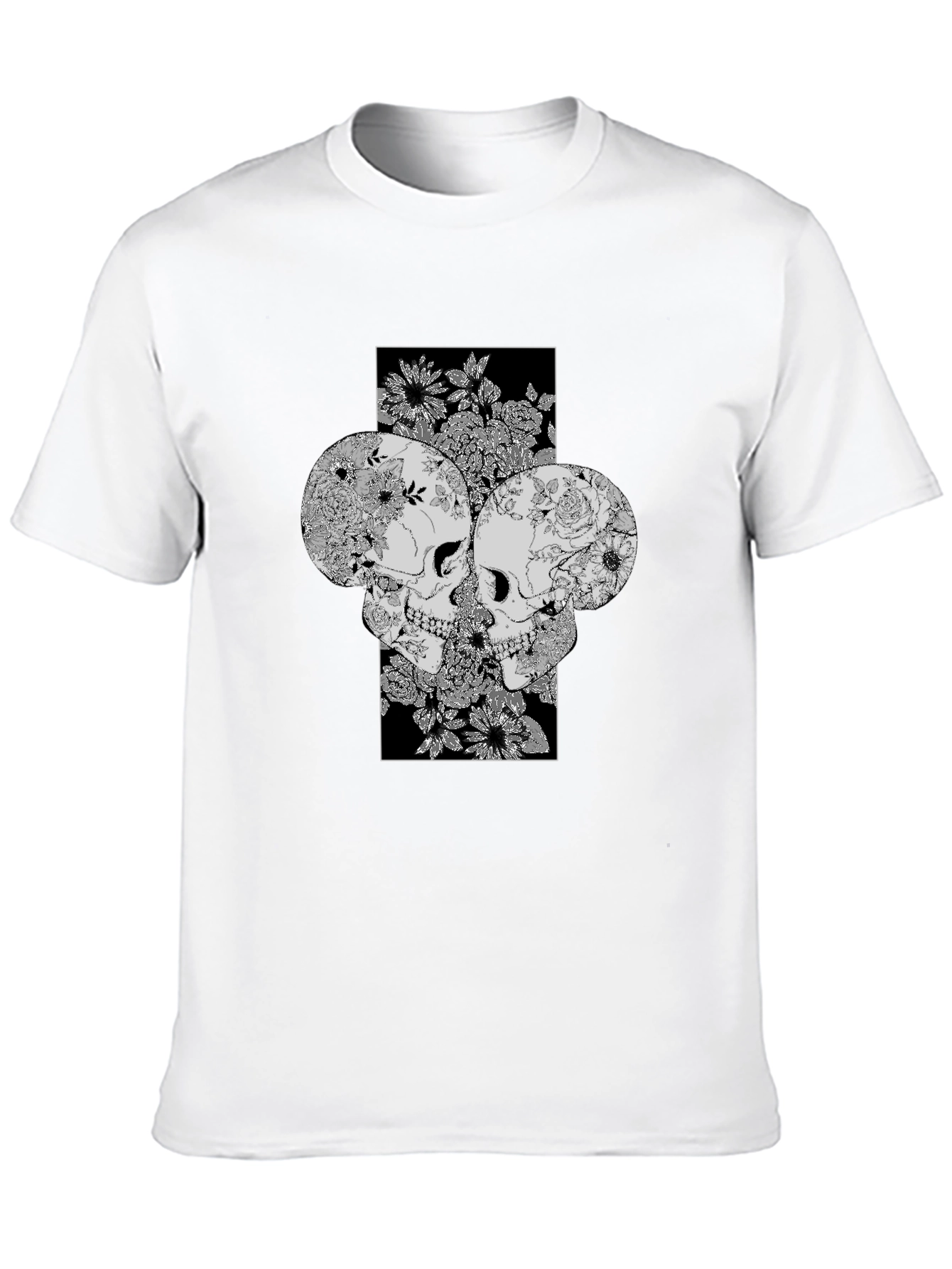 Floral Skull Graphic Print Tee - Unique Design