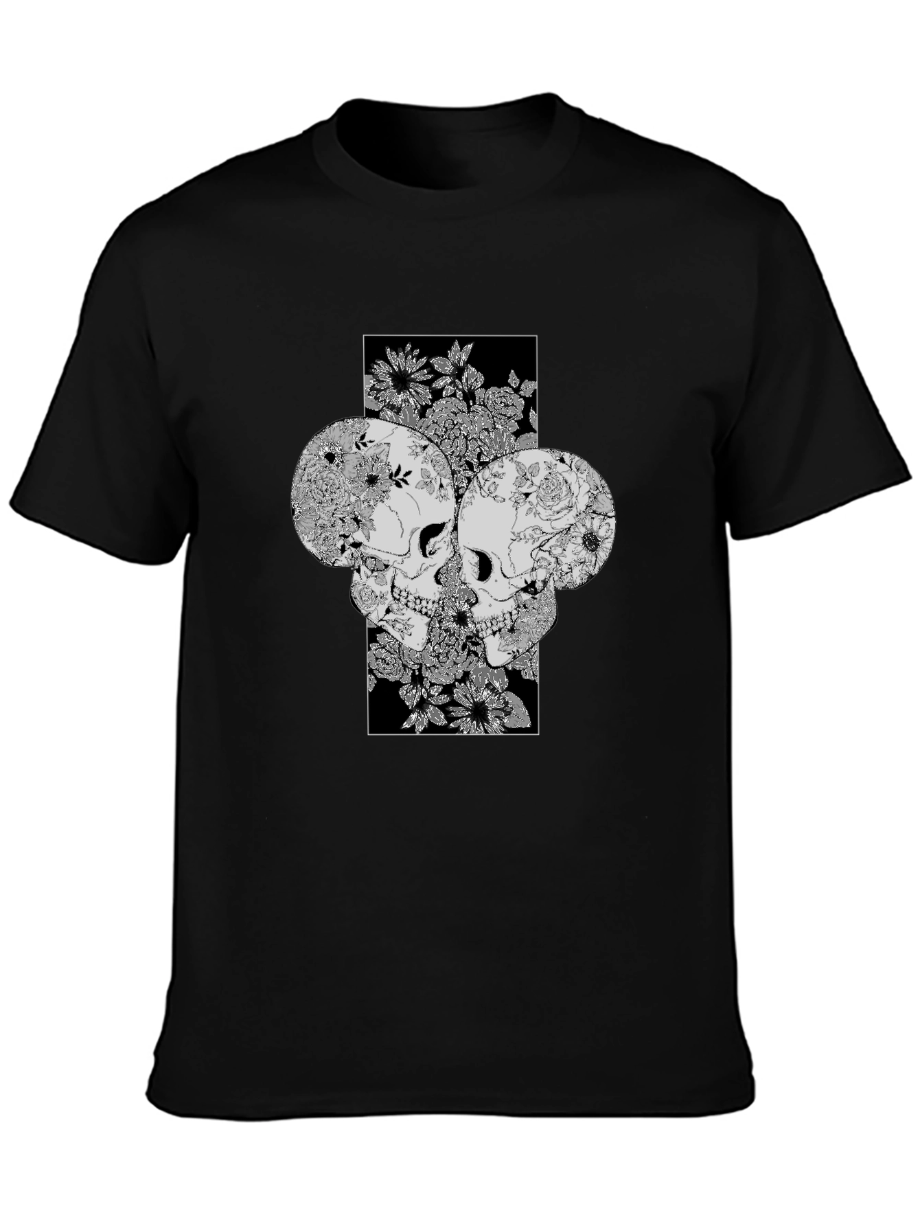 Floral Skull Graphic Print Tee - Unique Design