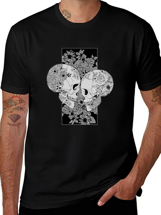 Floral Skull Graphic Print Tee - Unique Design