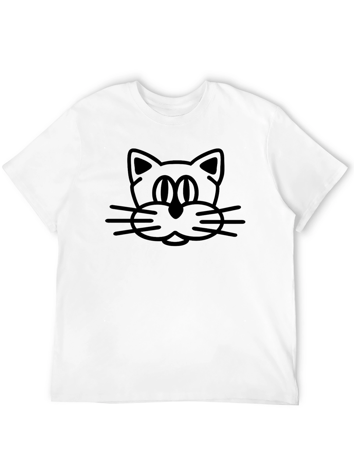 Cartoon Cat Face Black T-Shirt