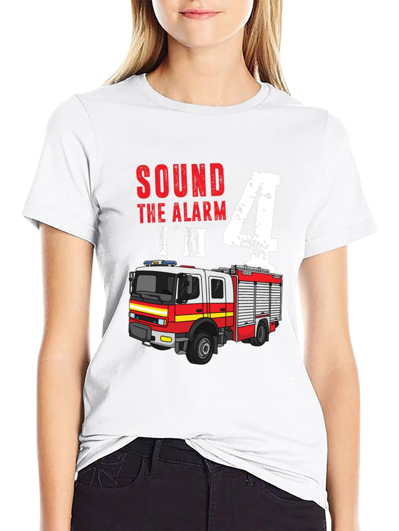 Sound the Alarm Im 4! Firetruck Birthday Shirt