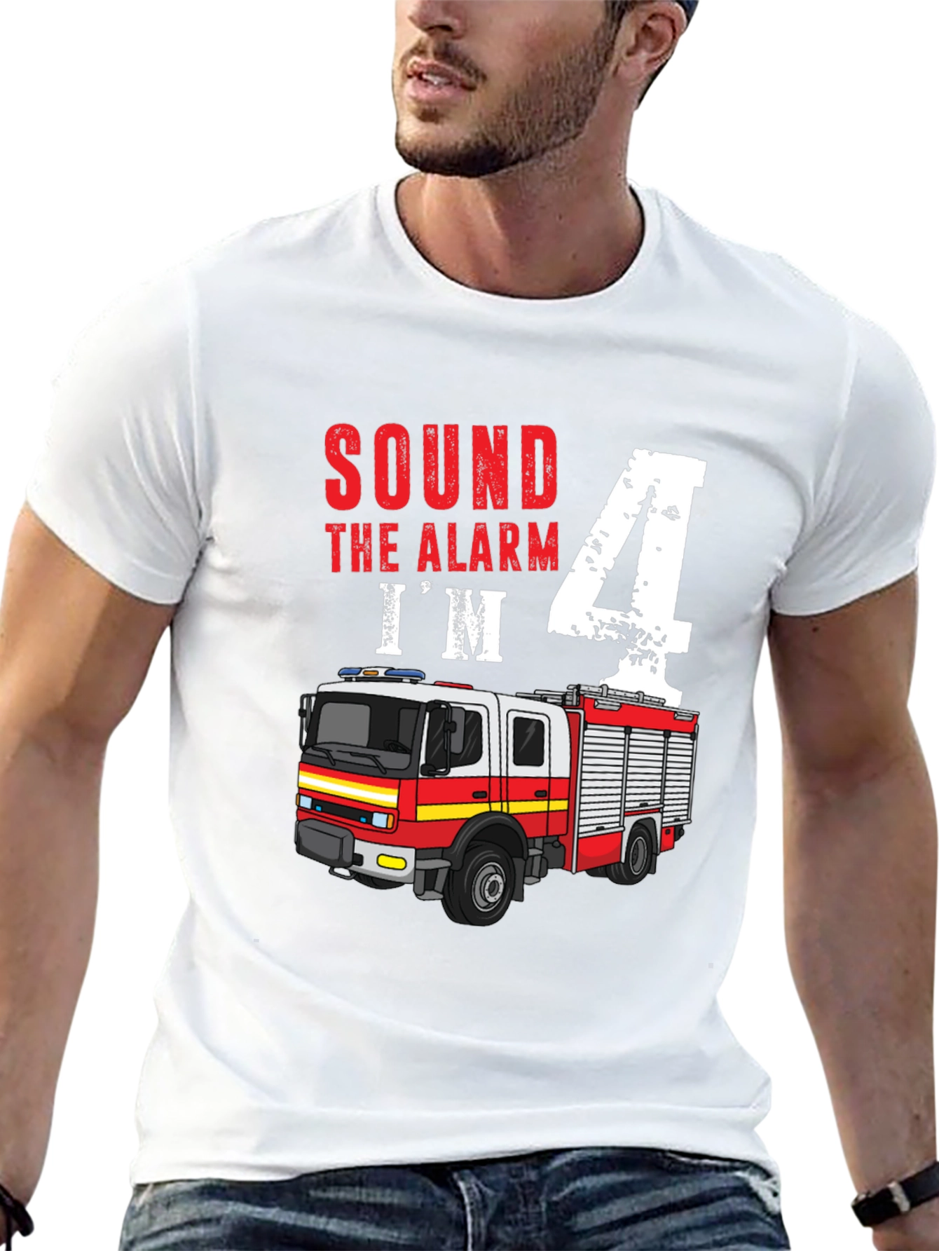 Sound the Alarm Im 4! Firetruck Birthday Shirt