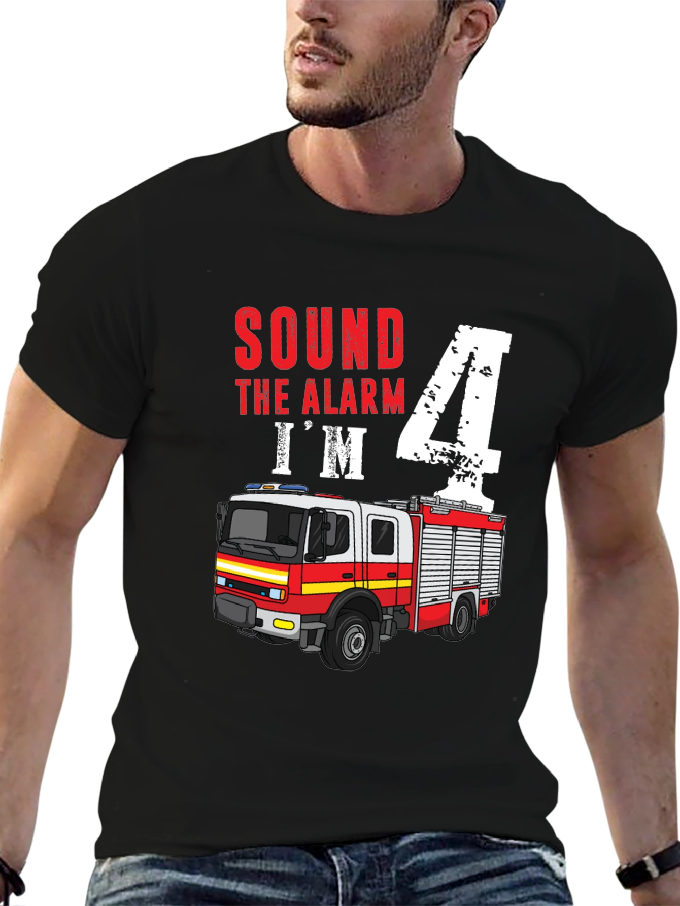 Sound the Alarm Im 4! Firetruck Birthday Shirt
