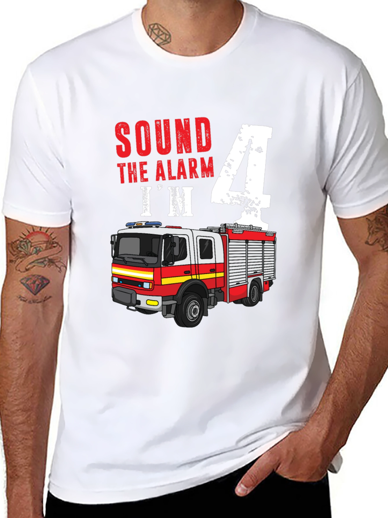 Sound the Alarm Im 4! Firetruck Birthday Shirt